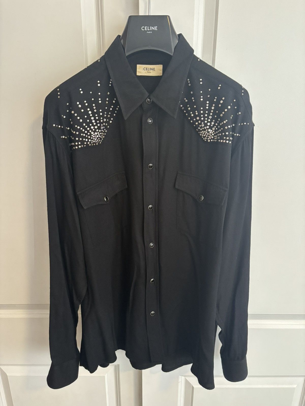 Celine Celine SS22 Black Crystal Embellished Western Shirt Size US L / EU 52-54 / 3 - 1 Thumbnail