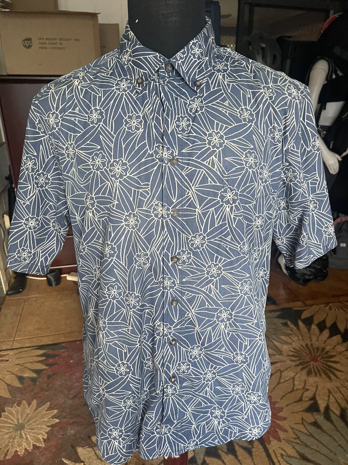 Reyn Spooner Reyn Spooner Hawaiian Print Full Button Blue Men's Large ...