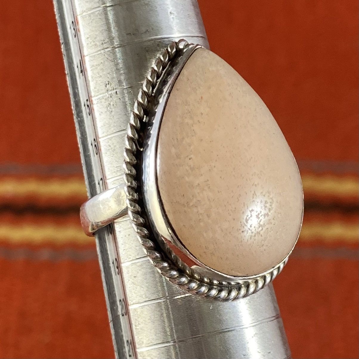 Japanese Brand × Kapital × Vintage Vtg Sterling Silver Chunky Peach Moonstone Teardrop Ring Size ONE SIZE - 1 Thumbnail