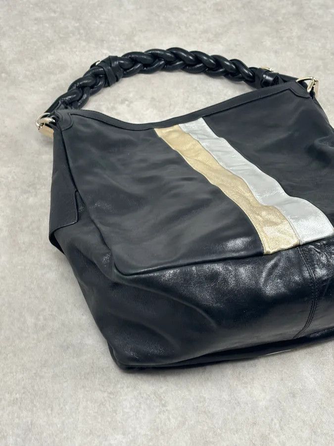 Vintage Cesare Paciotti Black Gold Stripe Leather Shoulder Bag Size ONE SIZE - 6 Thumbnail