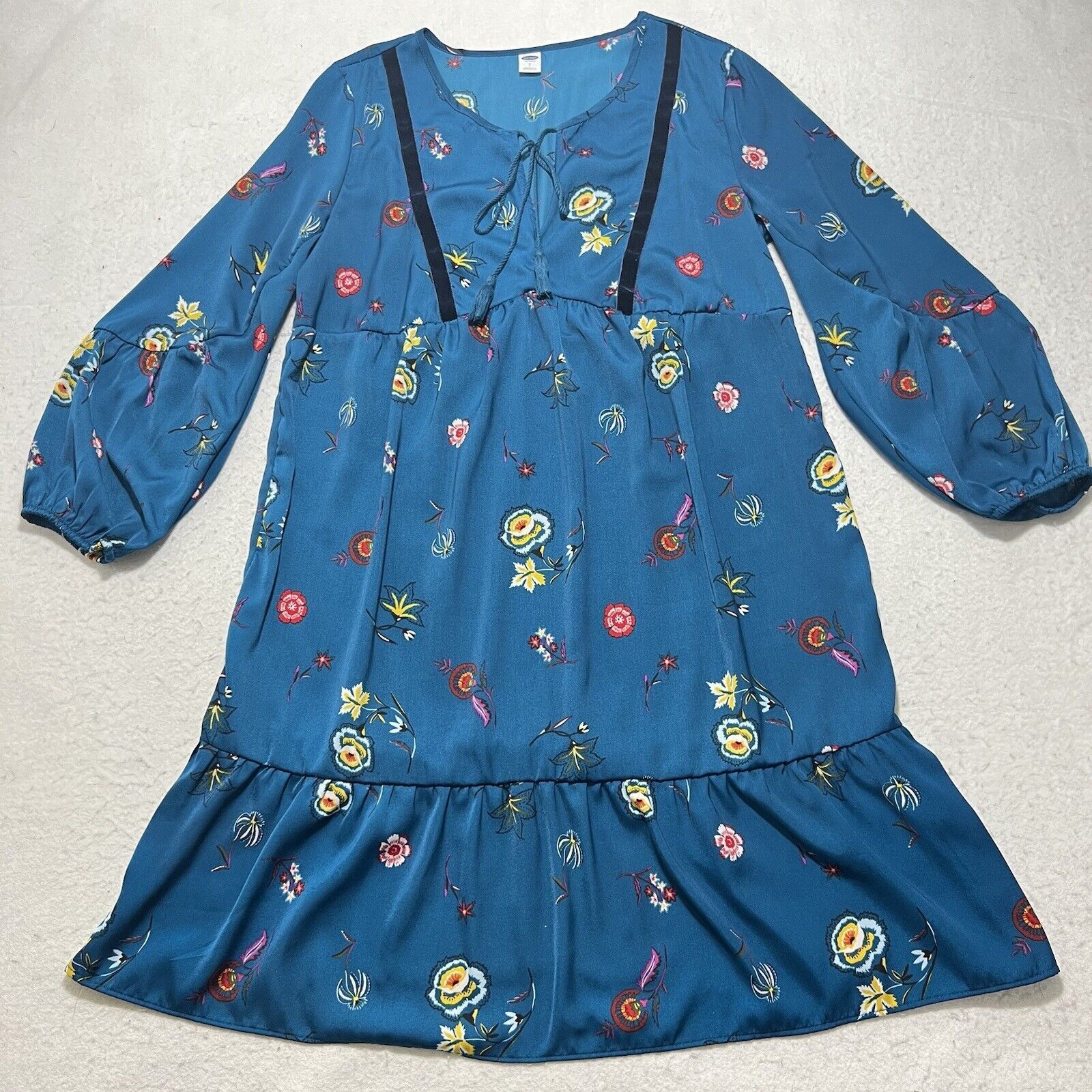 Old Navy Old Navy Women's Small Blue Colorful Floral Tie Shift Dress Size S / US 4 / IT 40 - 1 Thumbnail