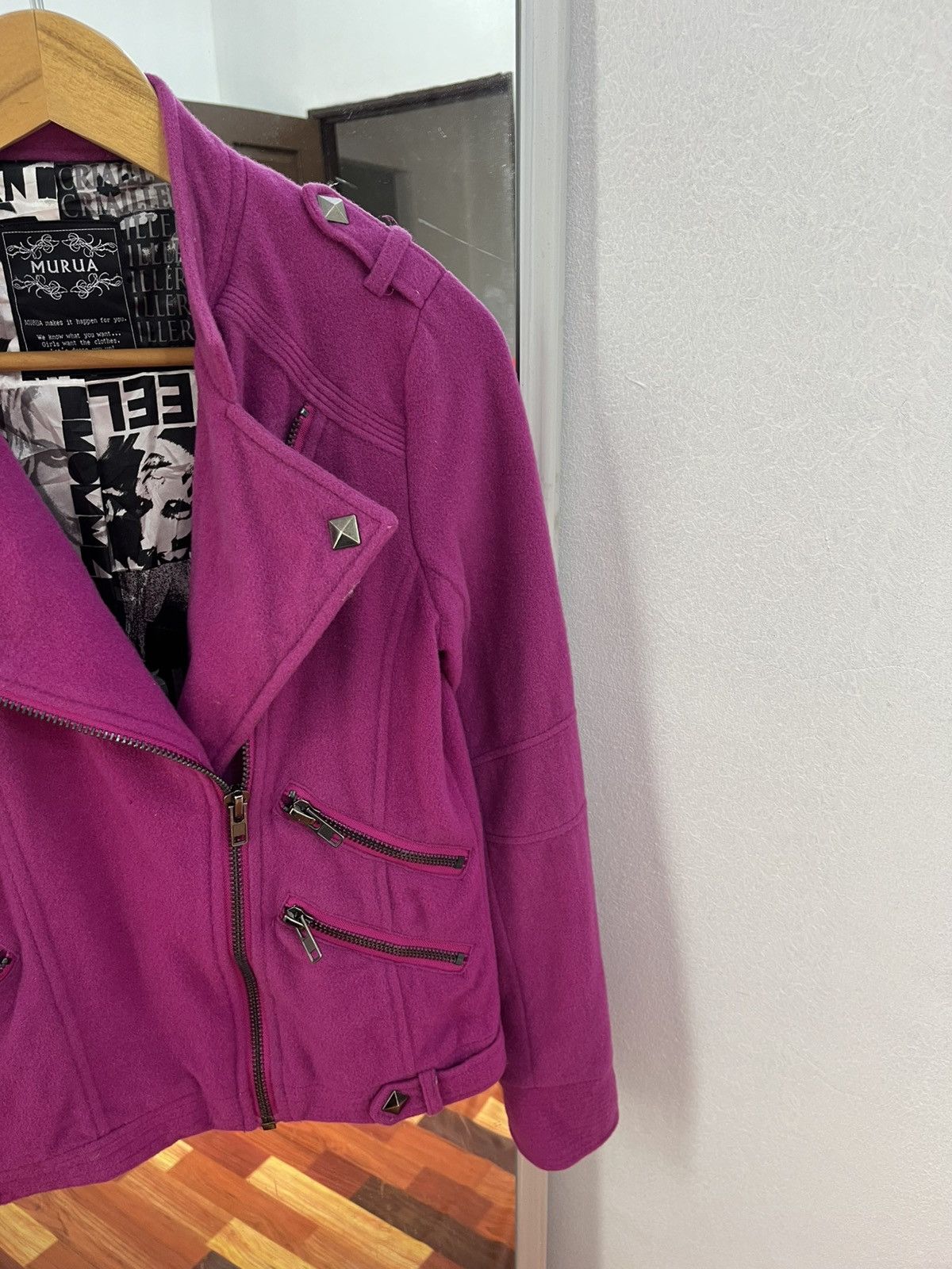 Japanese Brand MURUA Wool Biker Jacket Pink Studded Moto Japan Size S / US 4 / IT 40 - 3 Thumbnail