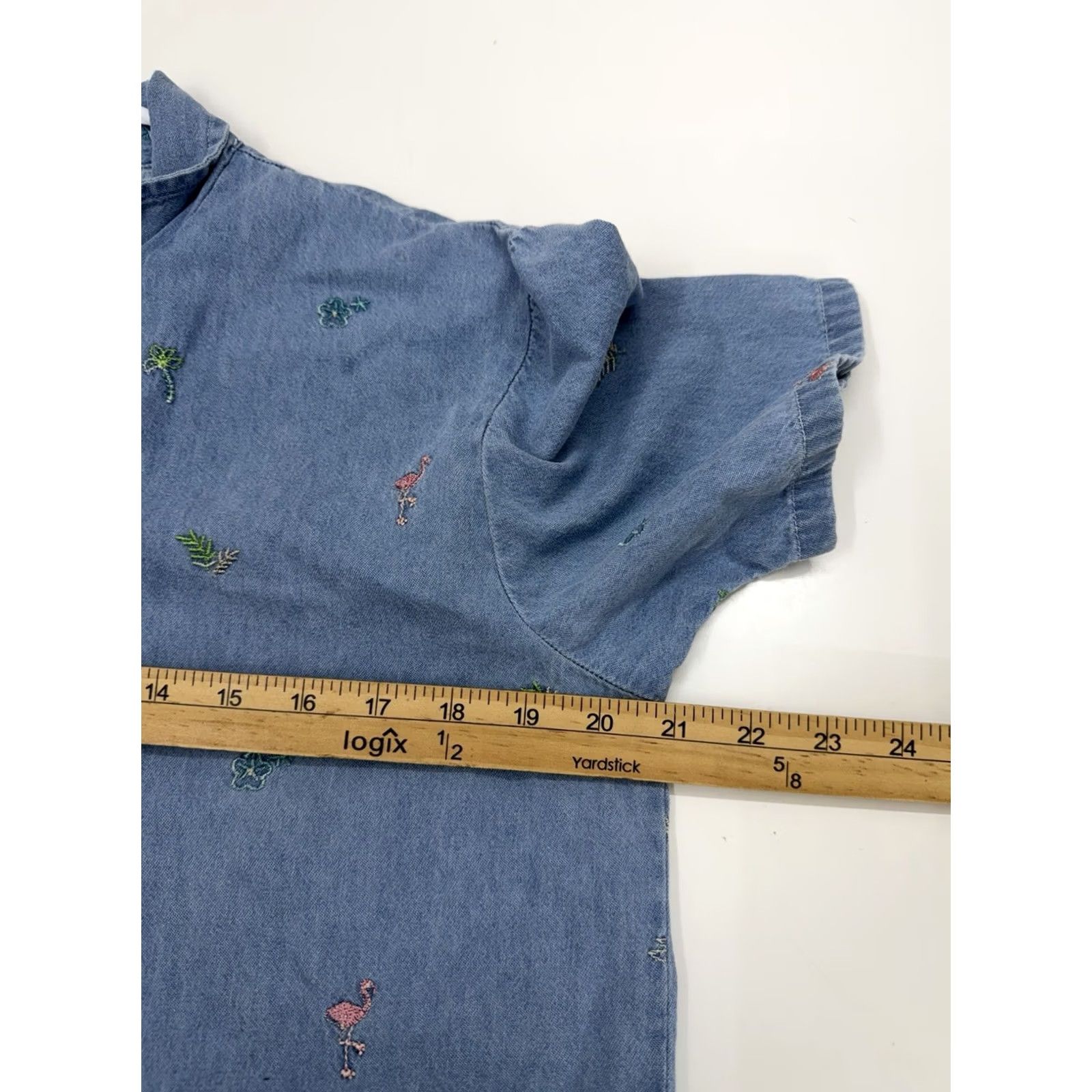 Vintage Teddi Womens Shirt Button-Up Collared Chambray Blue Size M Stitched Embroidered Vintage Shirt Women Regular Fit Long Sleeve Lightweight Casual Size M / US 6-8 / IT 42-44 - 7 Thumbnail
