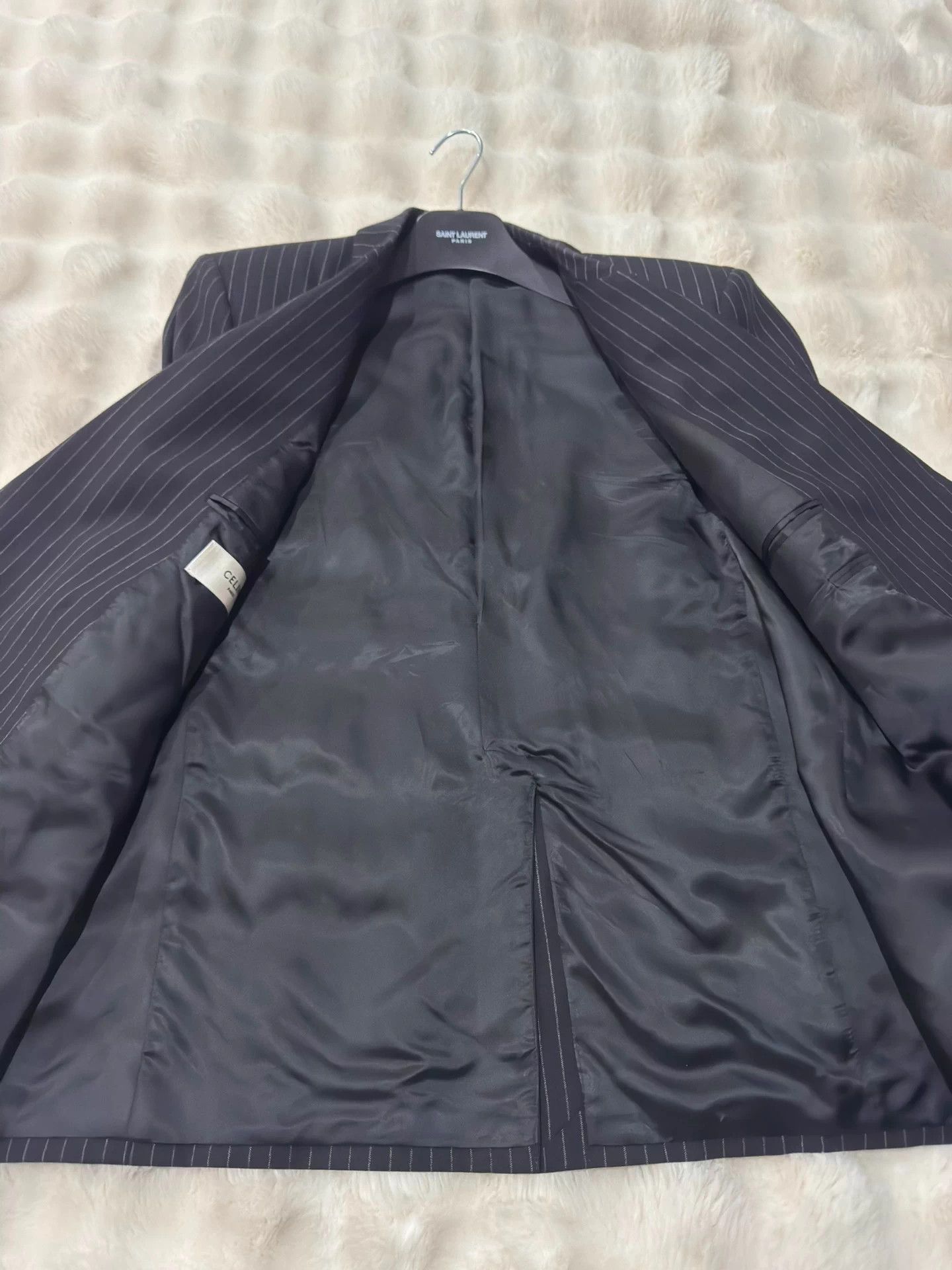 Celine Celine 23SS Black Stripe Double-Breasted Wool Suit 54 Size 50L - 3 Thumbnail