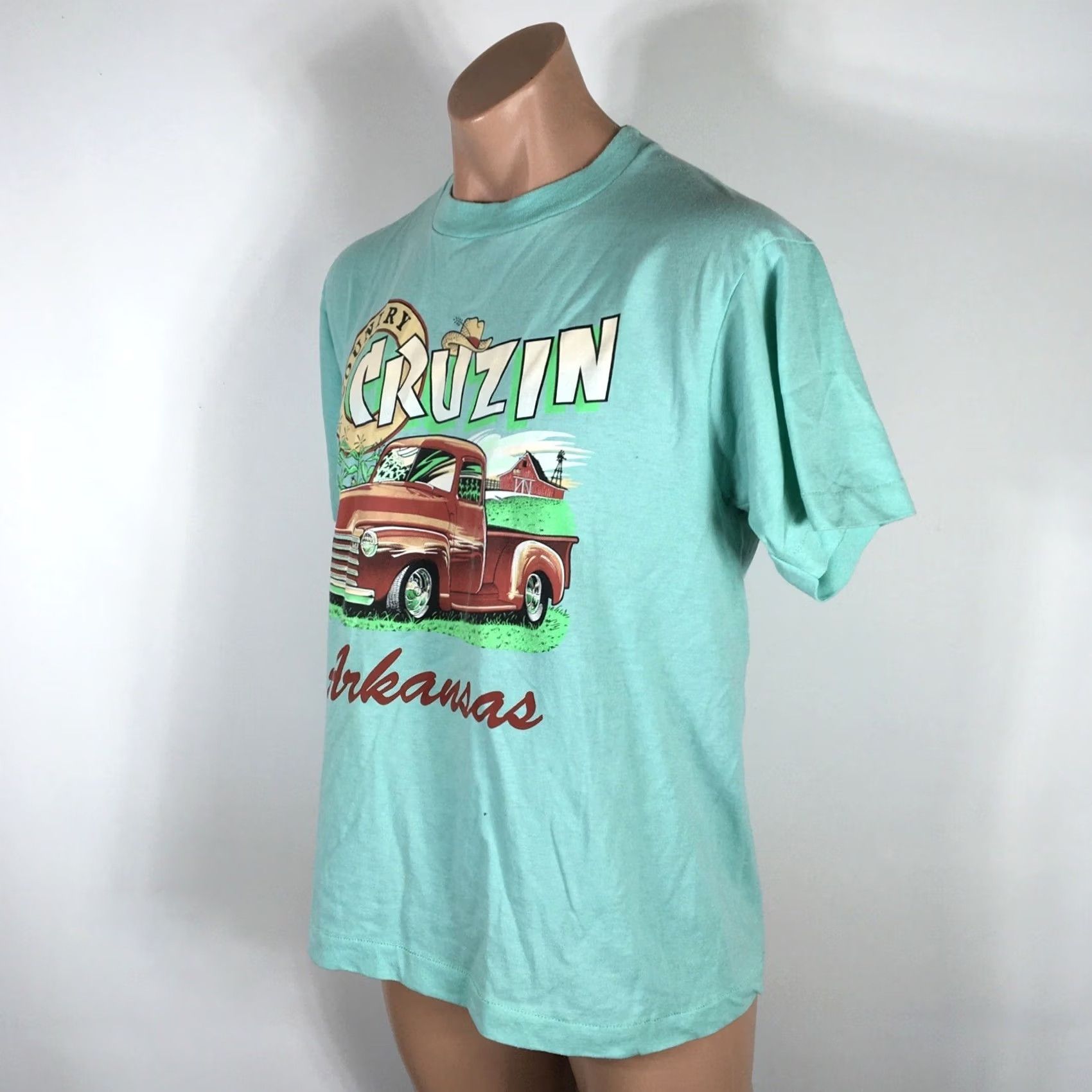 Vintage VTG 90s USA Cruzin' Arkansas Classic Truck Car Vacation T-Shirt Screen Stars Men L Green Graphic Tee Crew Neck Short Sleeve Vintage Modern Fit Shirt Size US L / EU 52-54 / 3 - 7 Thumbnail