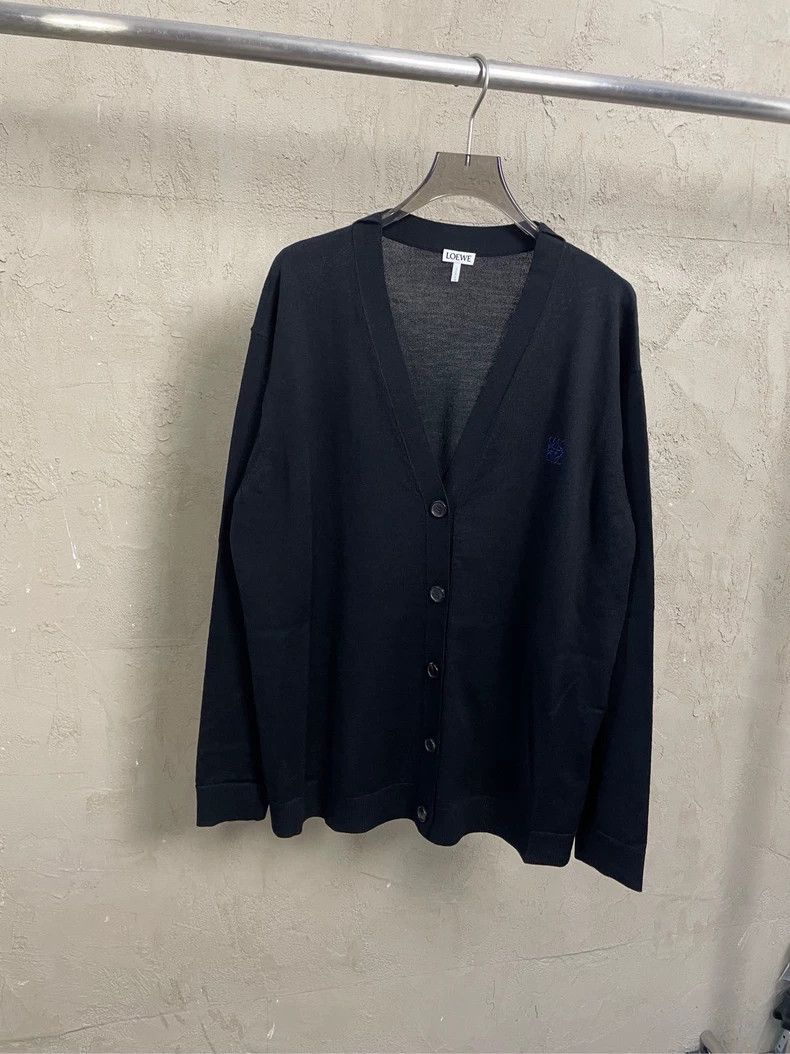 Loewe loewe Black embroidered blue logo wool cardigan 2506-Nextar Size US M / EU 48-50 / 2 - 1 Thumbnail