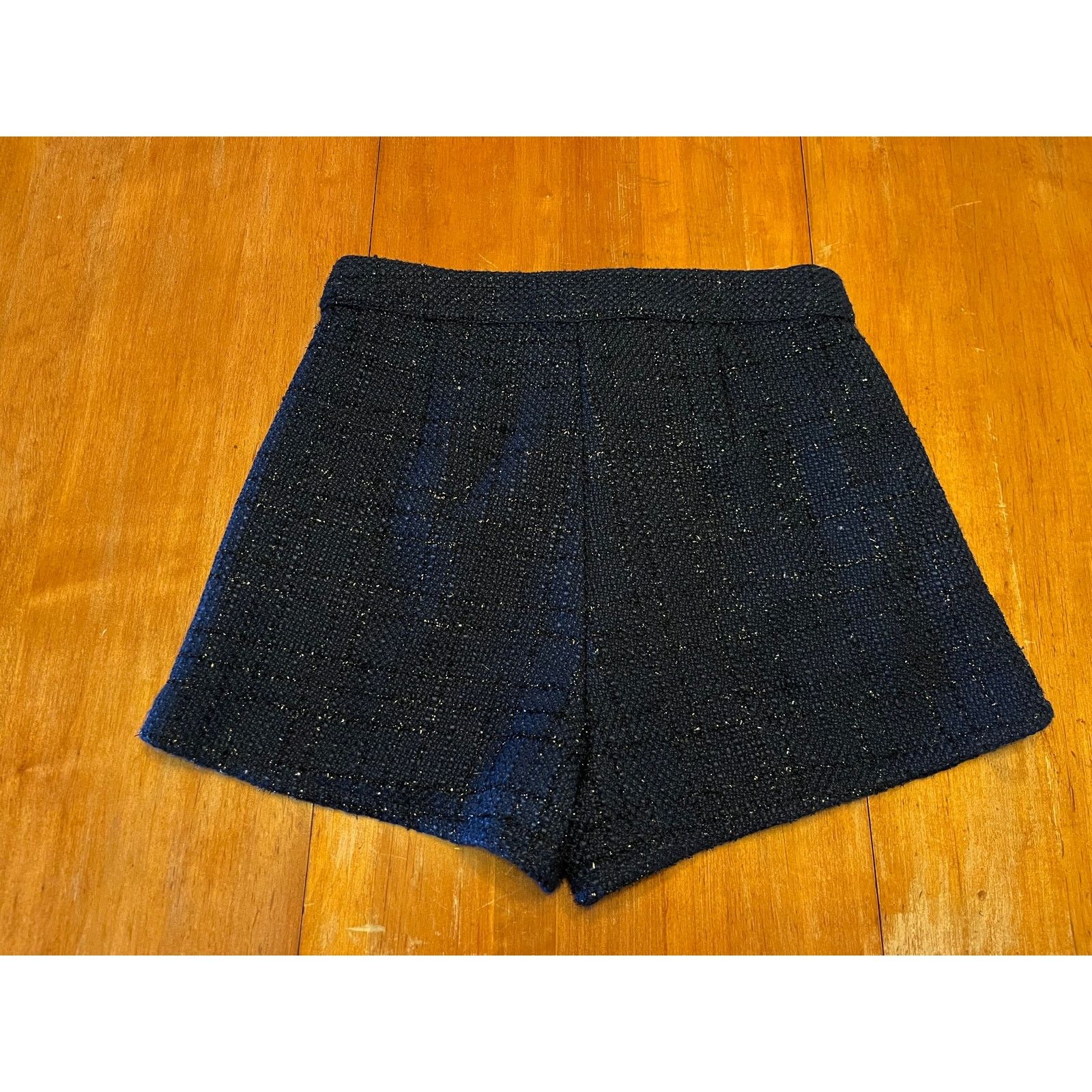 Other About Us Navy Blue Tweed Shorts S Metallic Thread High-Waist Size 26" / US 2 / IT 38 - 4 Thumbnail