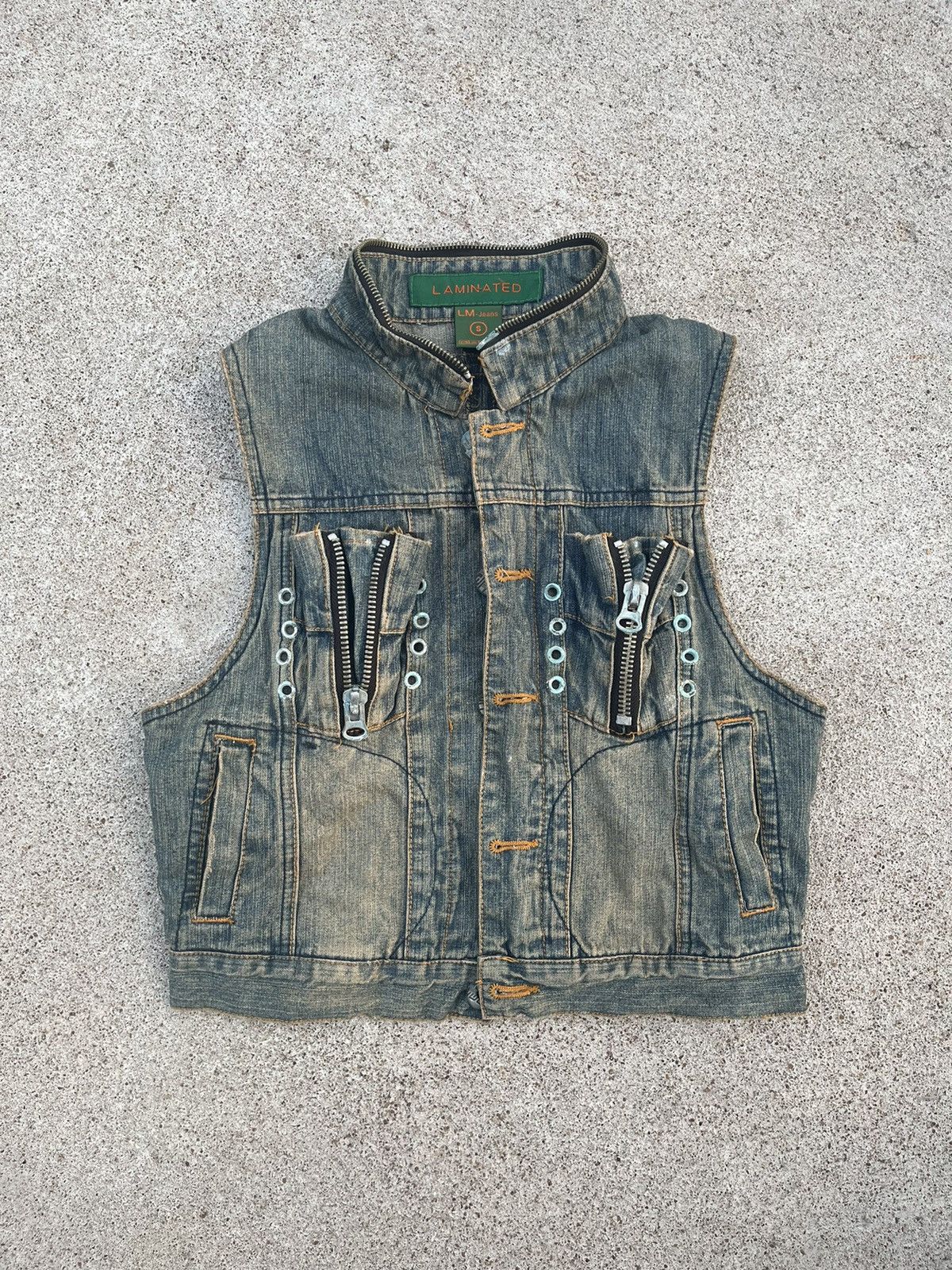 14th Addiction Laminated~Japanese Denim Vest Multi Zip Seditionaries Style Size US S / EU 44-46 / 1 - 8 Thumbnail