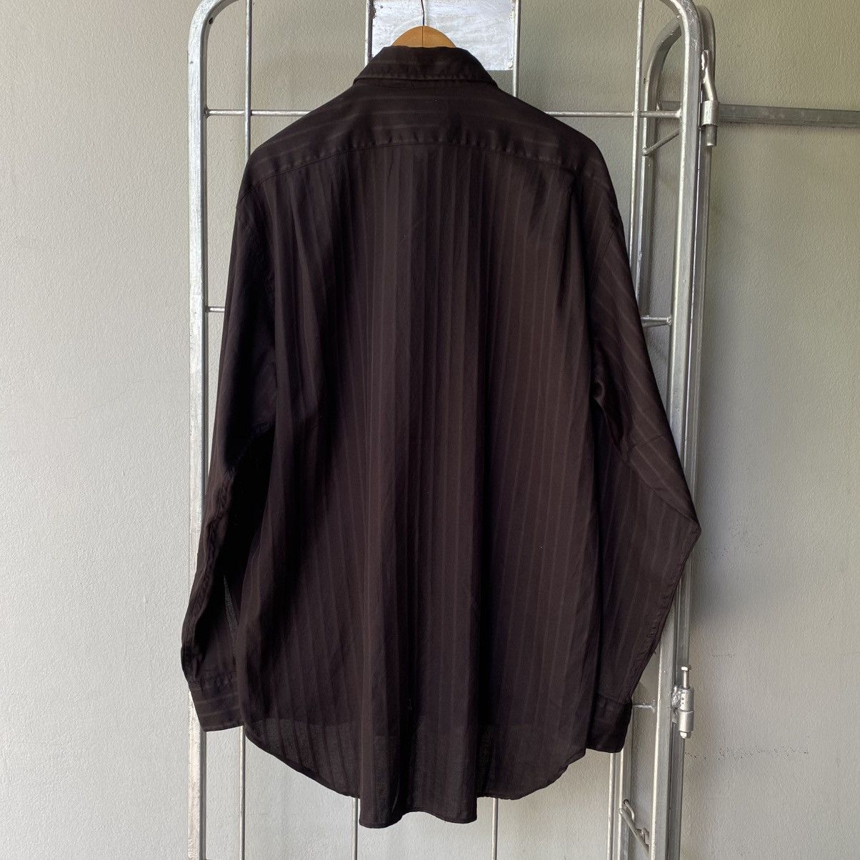 Paul Smith Paul Smith Dark Brown Half-Placket Pinstripe Shirt Size L / US 10 / IT 46 - 3 Thumbnail