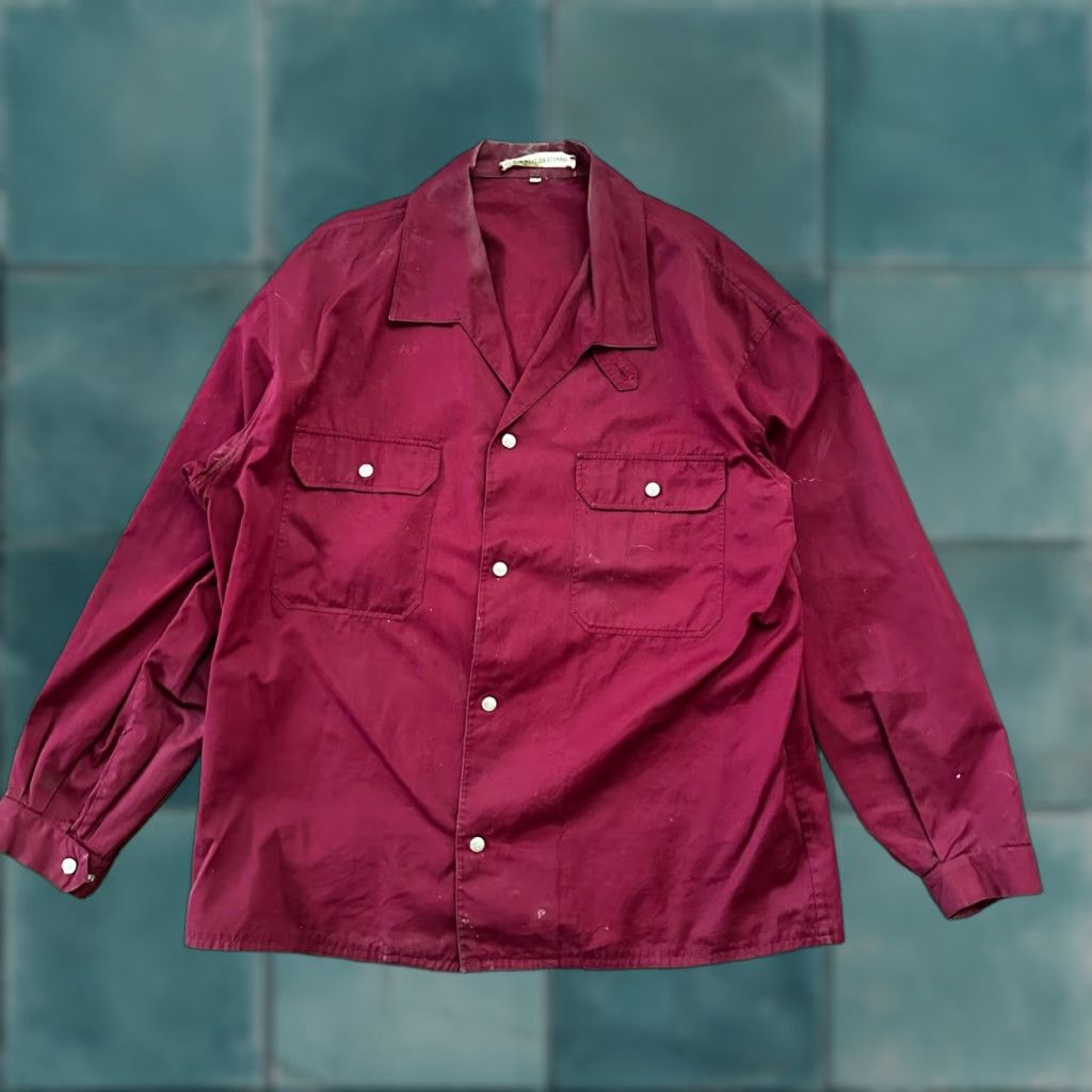 Bogner VINTAGE Bogner Jacket Shirt Men 44 Maroon Plaid 60s Rockabilly Long Sleeve Button Snap Cotton Flannel Size US XXL / EU 58 / 5 - 1 Thumbnail