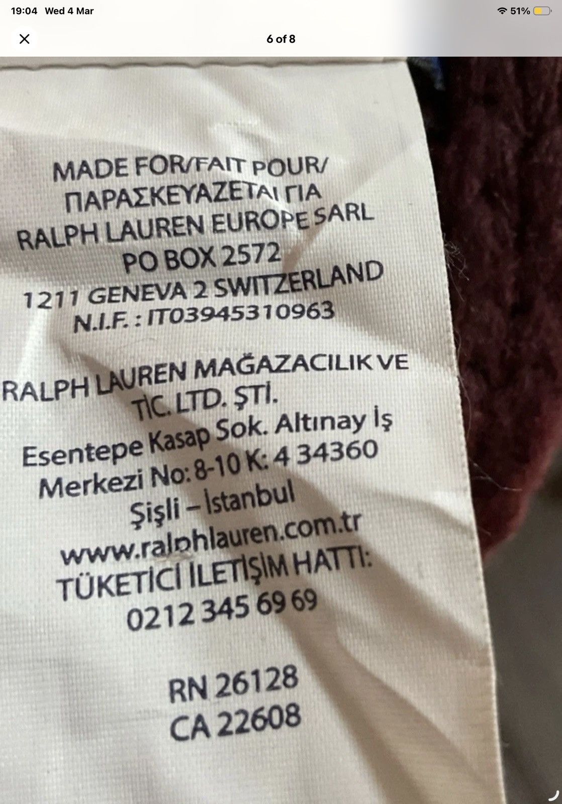 Polo Ralph Lauren Men’s Original Ralph Lauren Polo Scalf In Navy And Burgundy Size 44 - 6 Thumbnail
