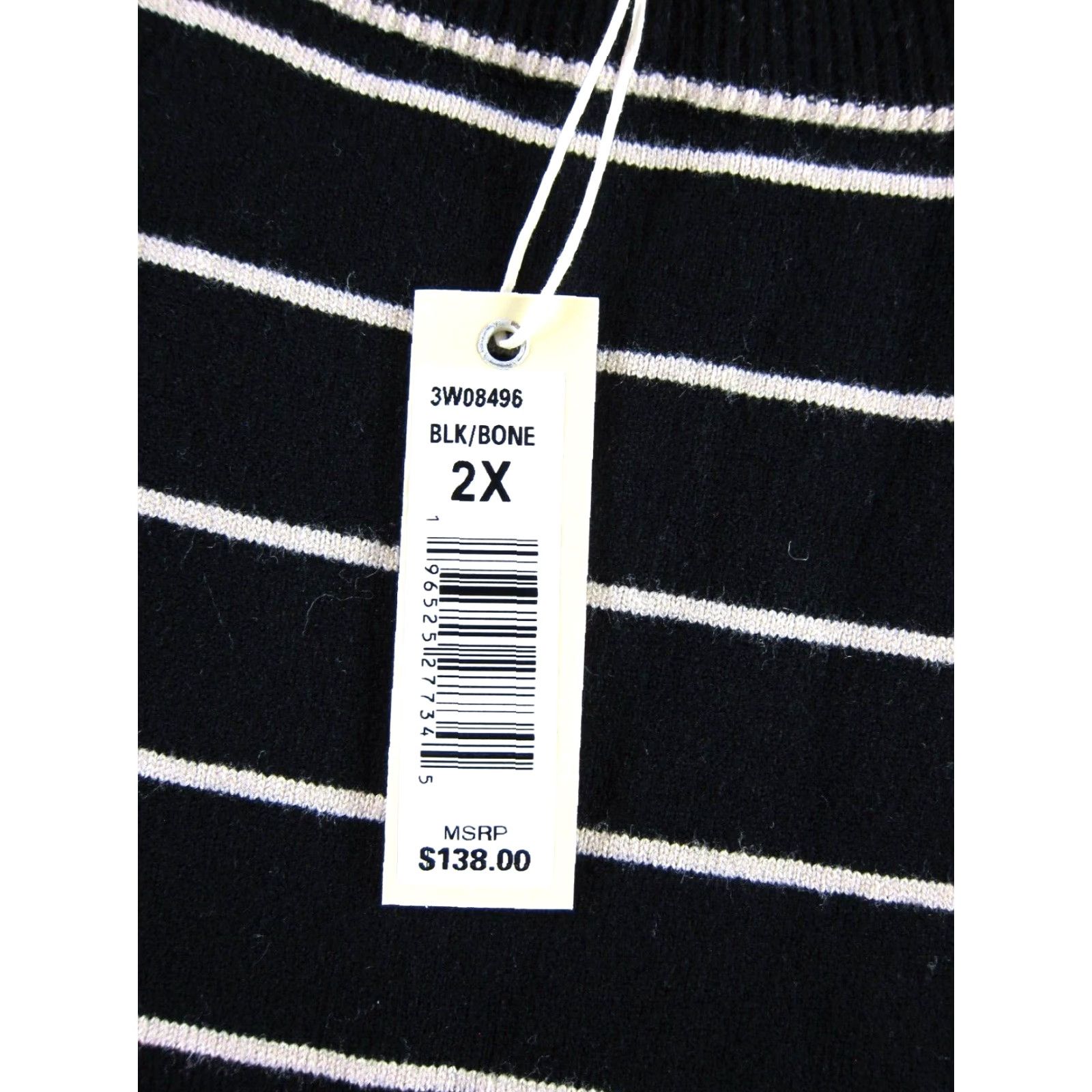 Vintage NWT Max Studio London Black Ivory Stripe Tight Knit 3/4 Flare Sleeve Sweater 2X Size XXL / US 16-18 / IT 52-54 - 3 Thumbnail