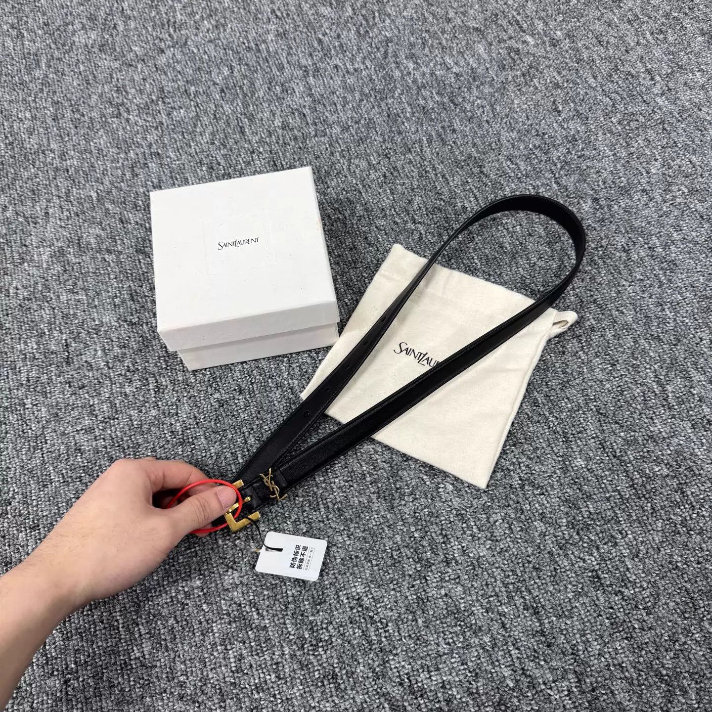 Saint Laurent Paris SLP Classic Black & Gold Buckle Skinny Belt 99 New Size 65 Size ONE SIZE - 3 Thumbnail