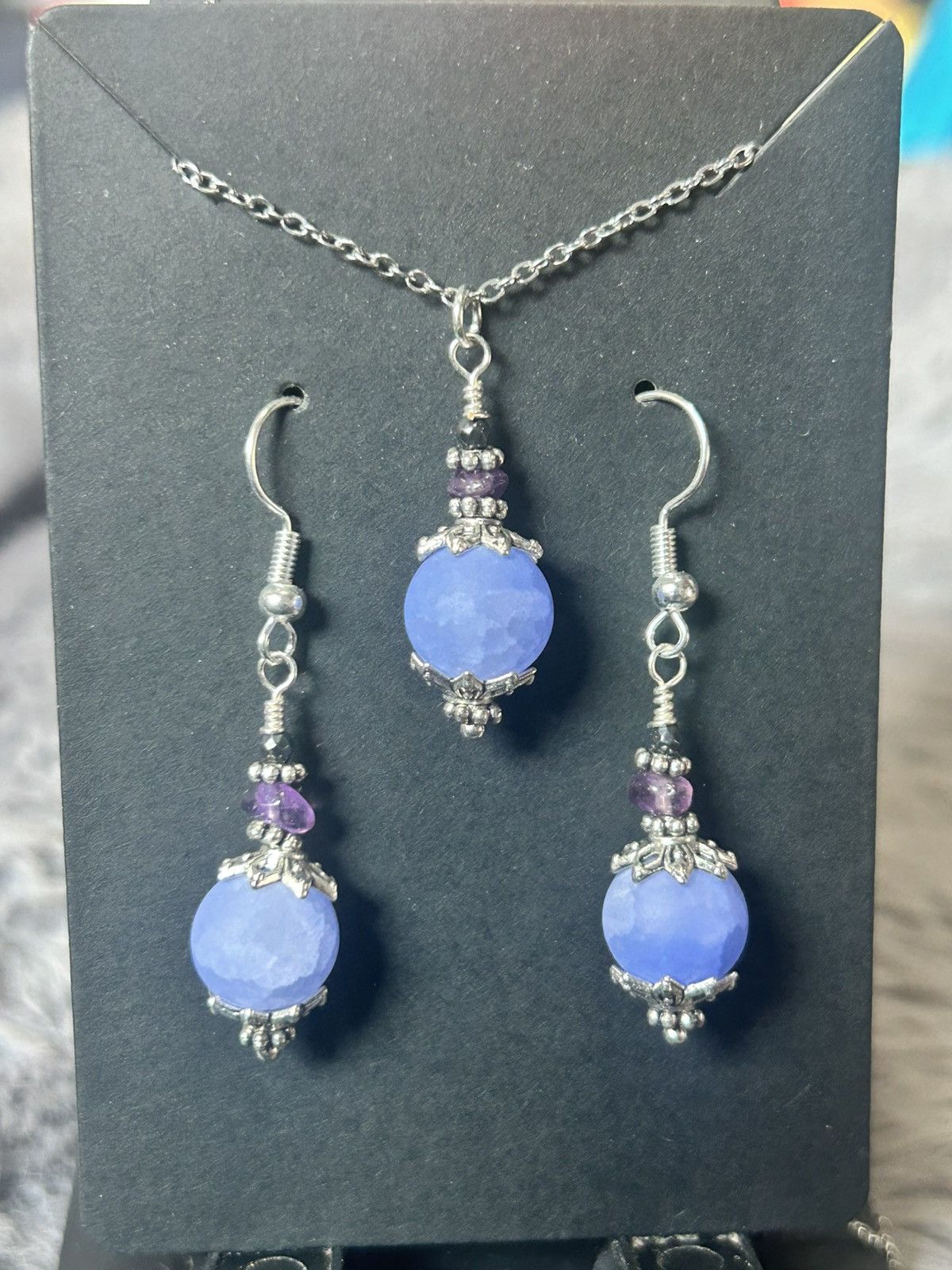Handmade Handcrafted periwinkle crackle glass amethyst chip set Size ONE SIZE - 2 Thumbnail