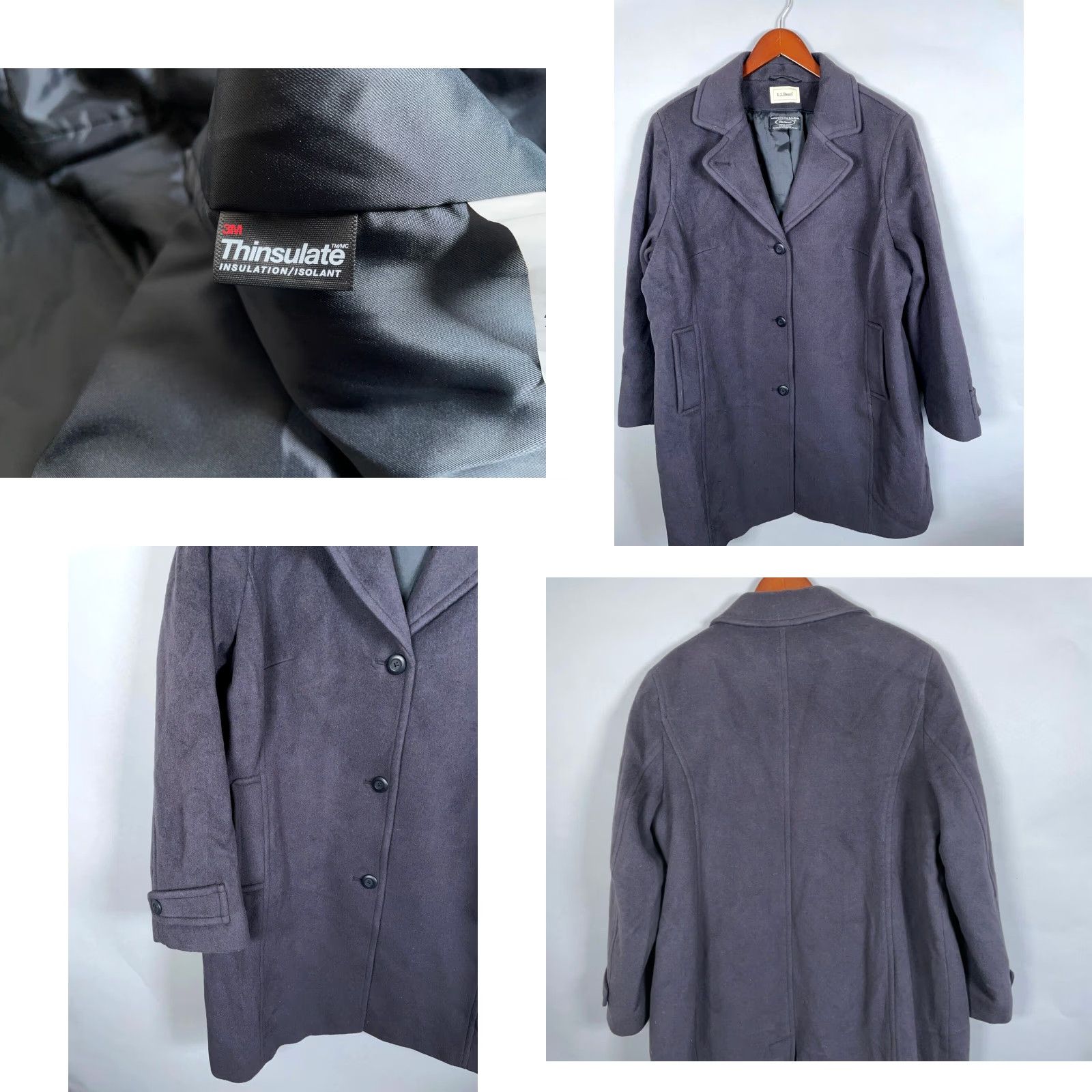 Vintage VINTAGE L.L. Bean Bellandi Wool Coat Women's 1X Dark Blue 3M Thinsulate Lining Italy Jacket/Coat Size XL / US 12-14 / IT 48-50 - 9 Thumbnail