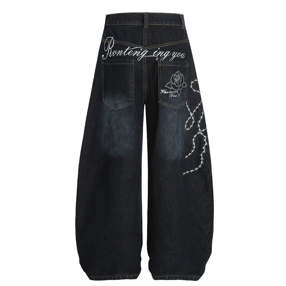Japanese Brand Men's letter printed cargo washed distressed scimitar jeans Size US 32 / EU 48 - 1 Thumbnail