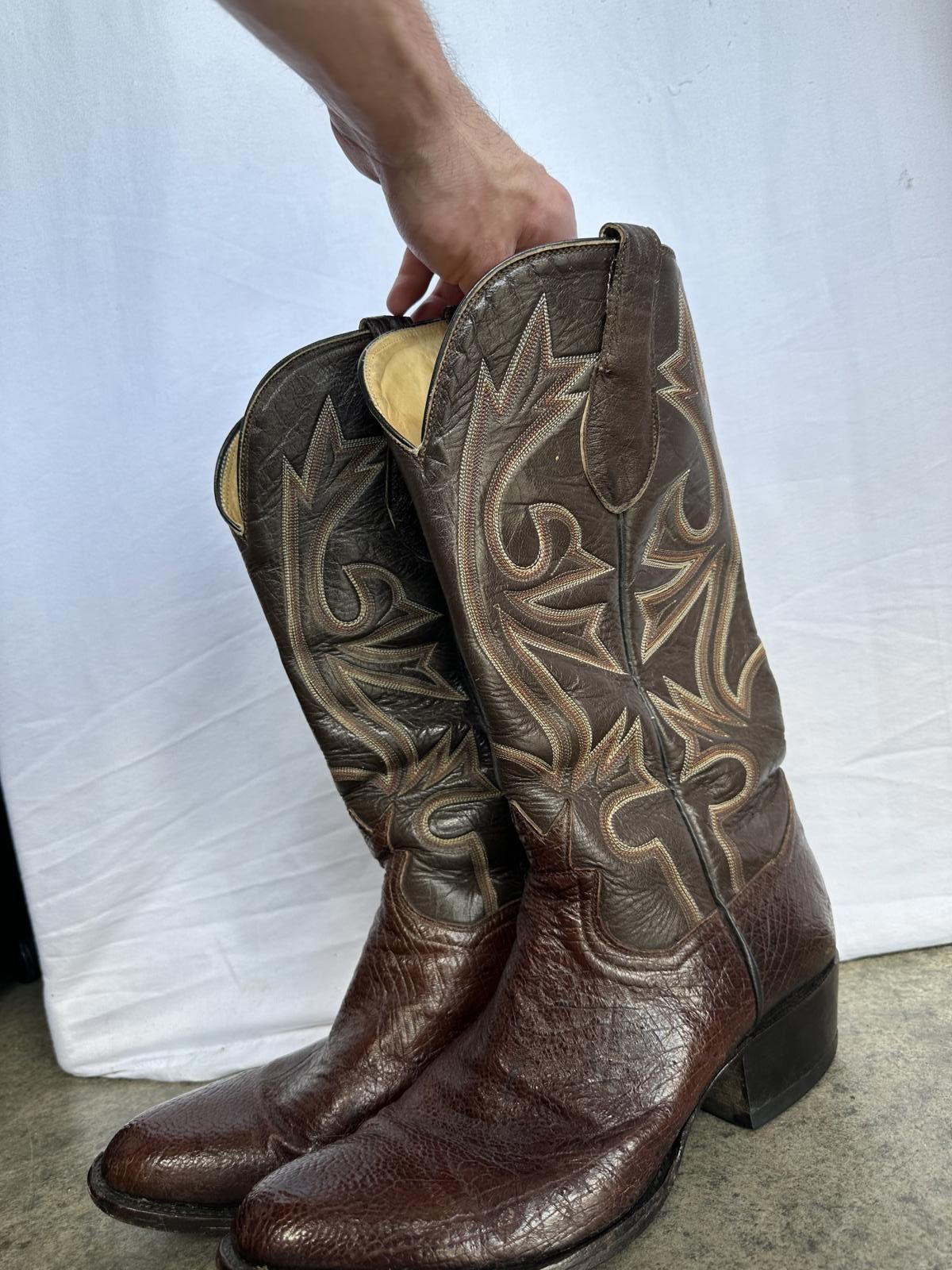 Other Vintage Owner Made Crown Cowboy Boots - Rich Brown Leather Size US 11 / EU 44 - 3 Thumbnail