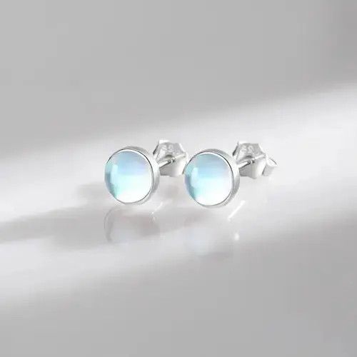 Jewelry 5Mm Round Exquisite Moonstone Earring in Silver, Men's