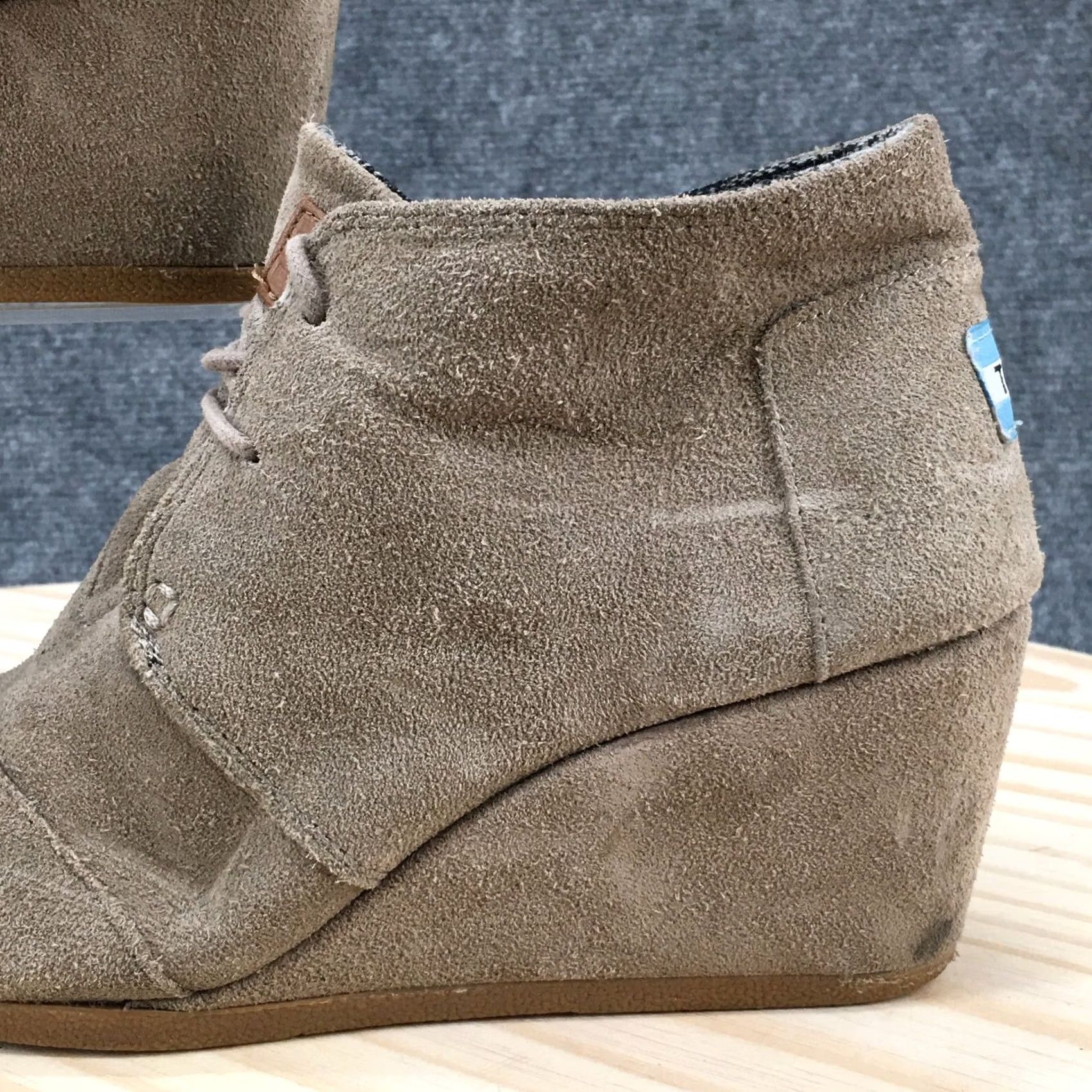Toms TOMS Boots Womens 7.5 Lace Up Desert Wedge Ankle Bootie Brown Suede 300512 Size US 8 / IT 38 - 3 Thumbnail