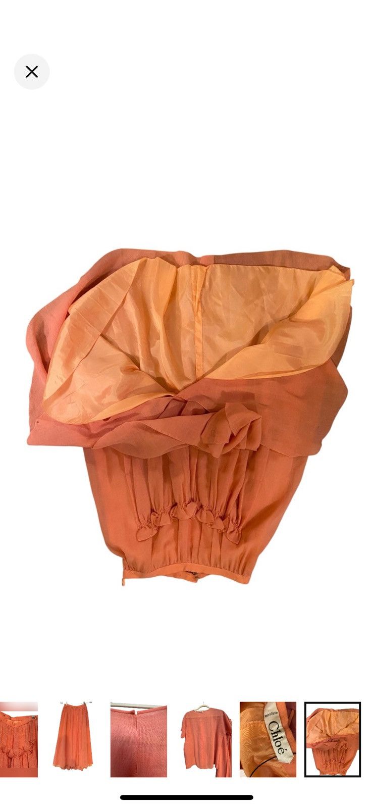 Chloe RARE 70’s VTG CHLOE LINEN CORAL SMOCKED RUFFLE SKIRT & TOP Size XS / US 0-2 / IT 36-38 - 5 Thumbnail