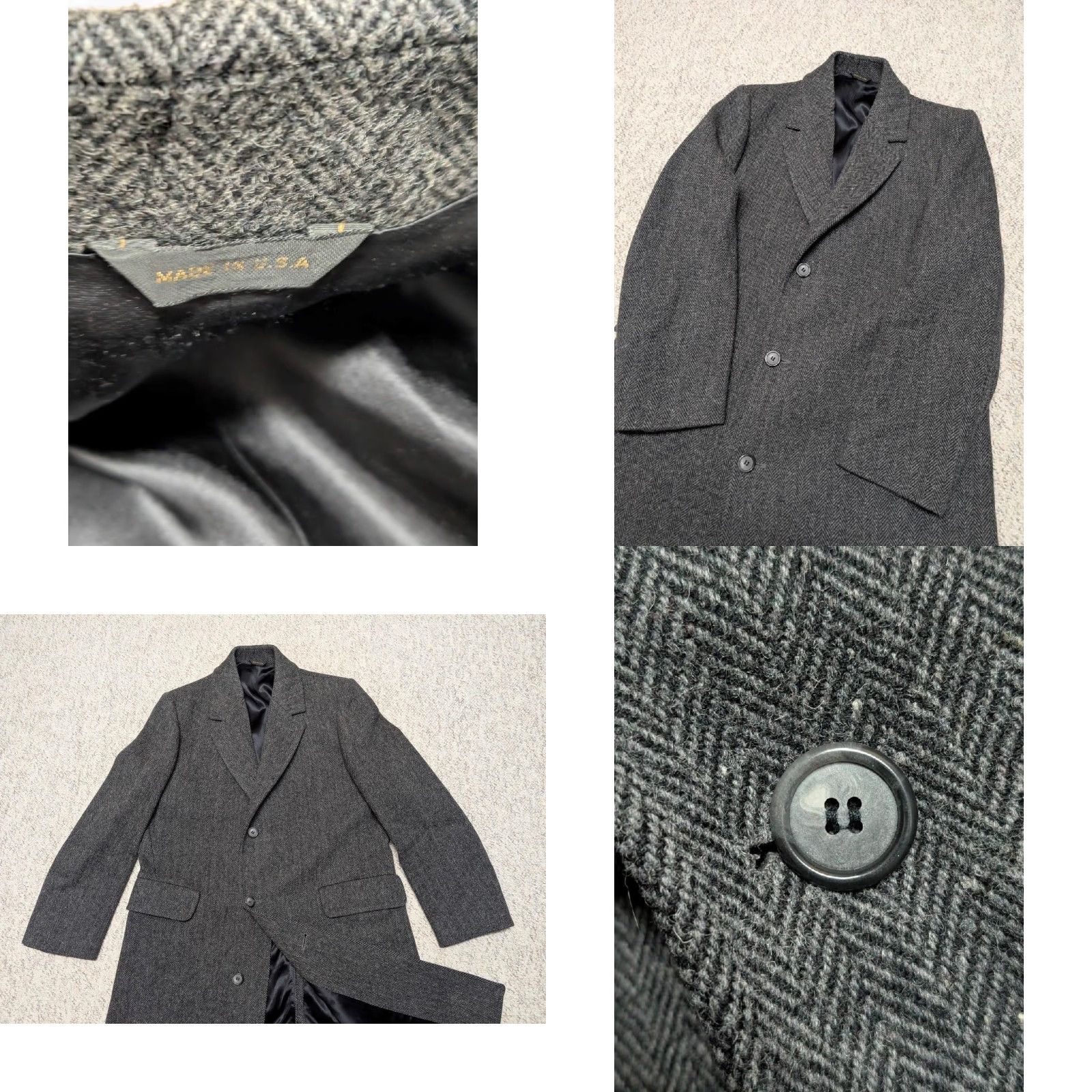 London Fog VINTAGE London Fog Overcoat Tweed USA Made grey Herringbone 42 44 Charcoal Long Men M Chest 42 in TwEEd Donegal Coat Size US M / EU 48-50 / 2 - 8 Thumbnail