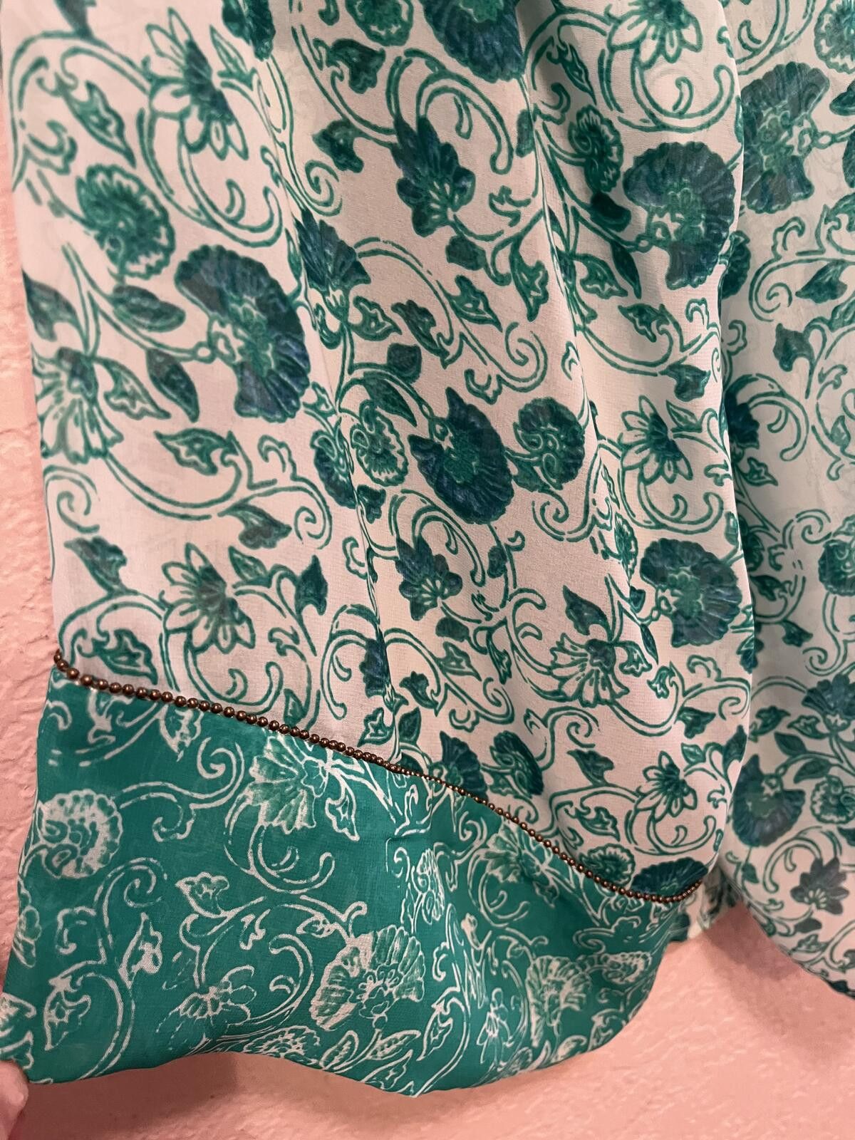 Chicos Chico's Green Floral Patterned V-Neck Blouse with Bell Slee- Size XL / US 12-14 / IT 48-50 - 11 Thumbnail