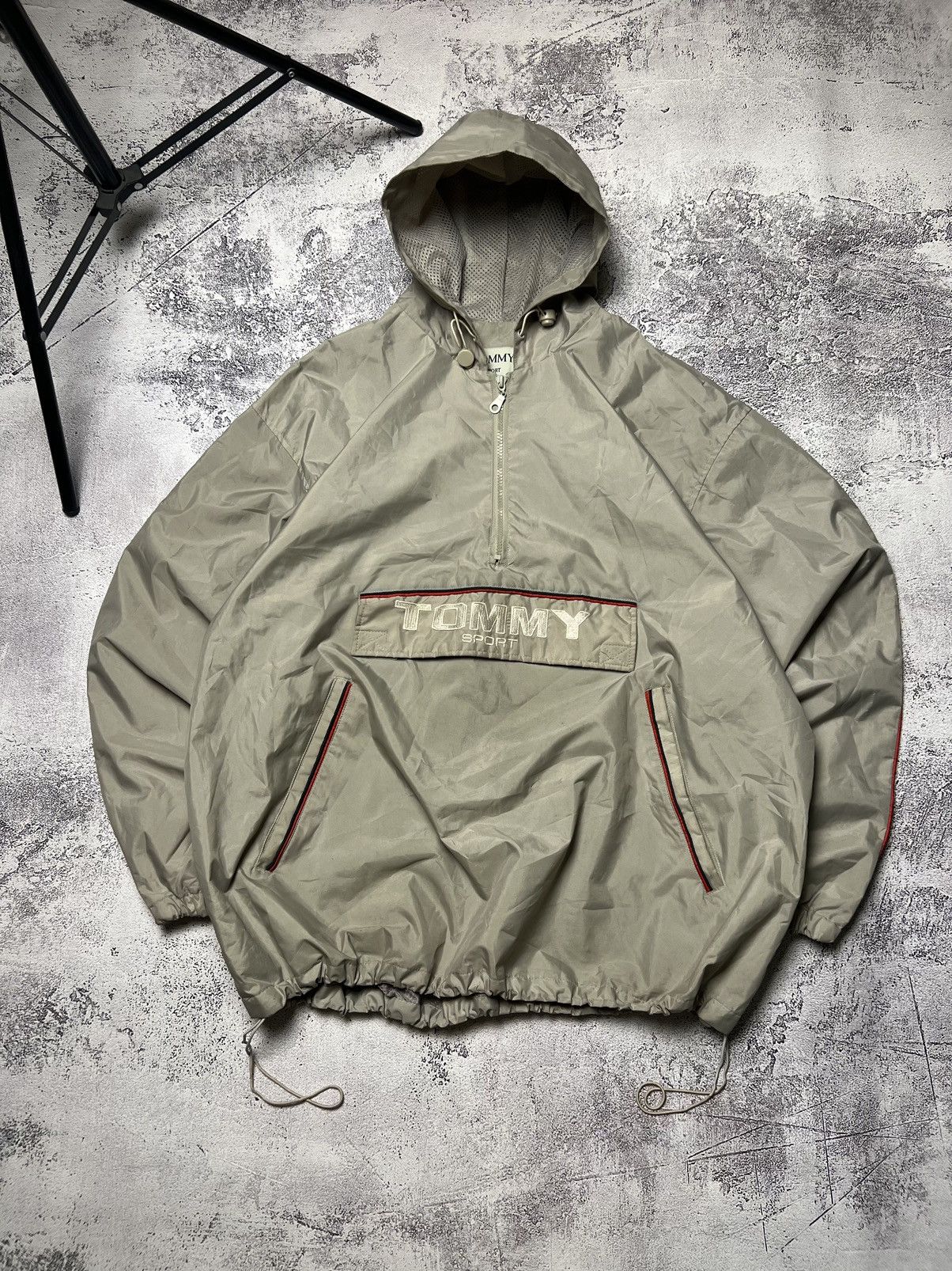 Pre-owned Tommy Hilfiger X Vintage Y2k Rap Jacket Anorak Tommy Hilfiger Sport Retro 00's Hooded In Grey