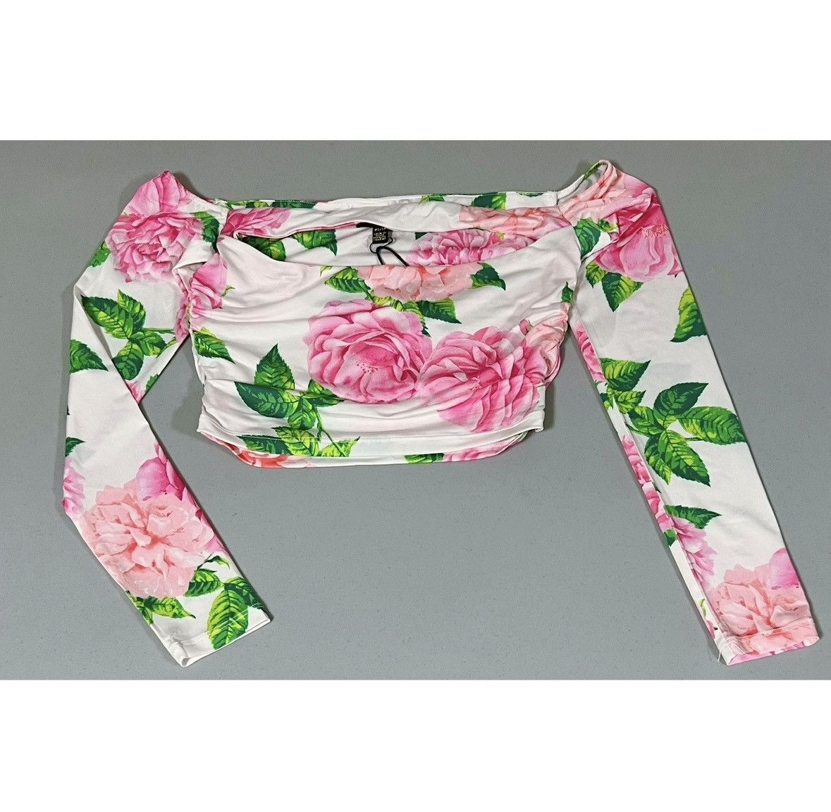 Armani AFRM White Pink Floral Cut-Out Shirt Crop Top Blouse XS 🌷✨ Size XS / US 0-2 / IT 36-38 - 4 Thumbnail
