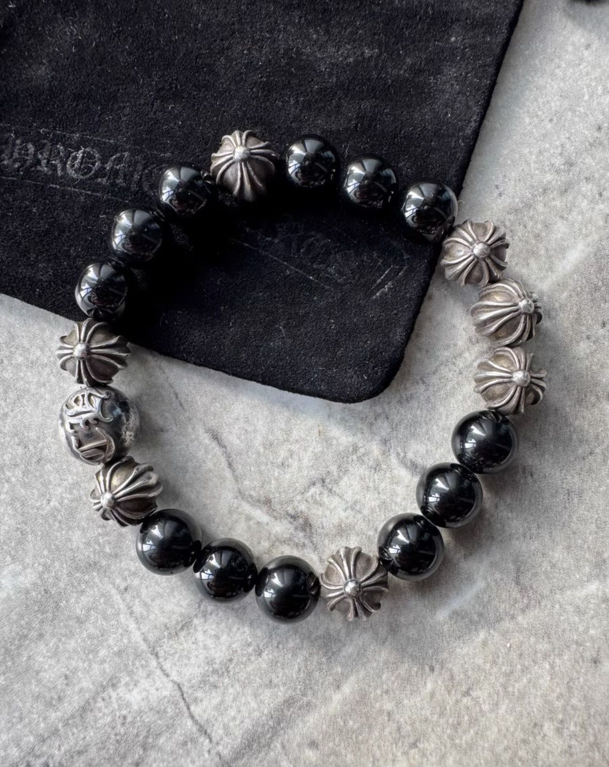 Chrome Hearts Chrome Hearts Eight Silver Beads & Obsidian Bracelet Size ONE SIZE - 1 Thumbnail