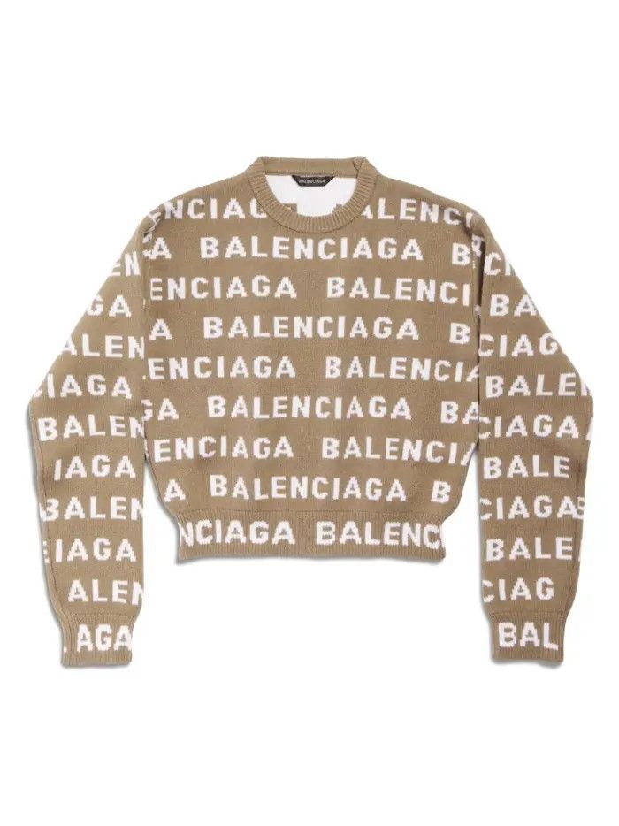 Balenciaga o1bcso1str0326 Bal Horizontal Allover Cropped Sweater Beige Size XL / US 12-14 / IT 48-50 - 2 Thumbnail