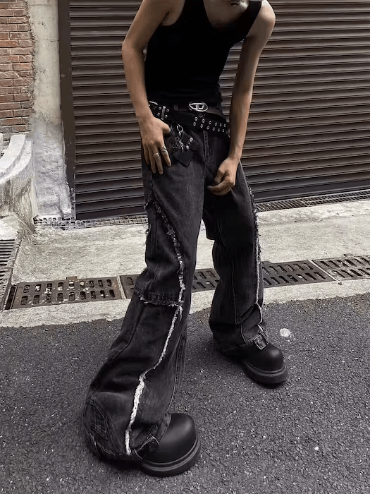 Japanese Brand × Jean Washed vintage raw edge baggy micro flare jeans Size US 34 / EU 50 - 2 Thumbnail