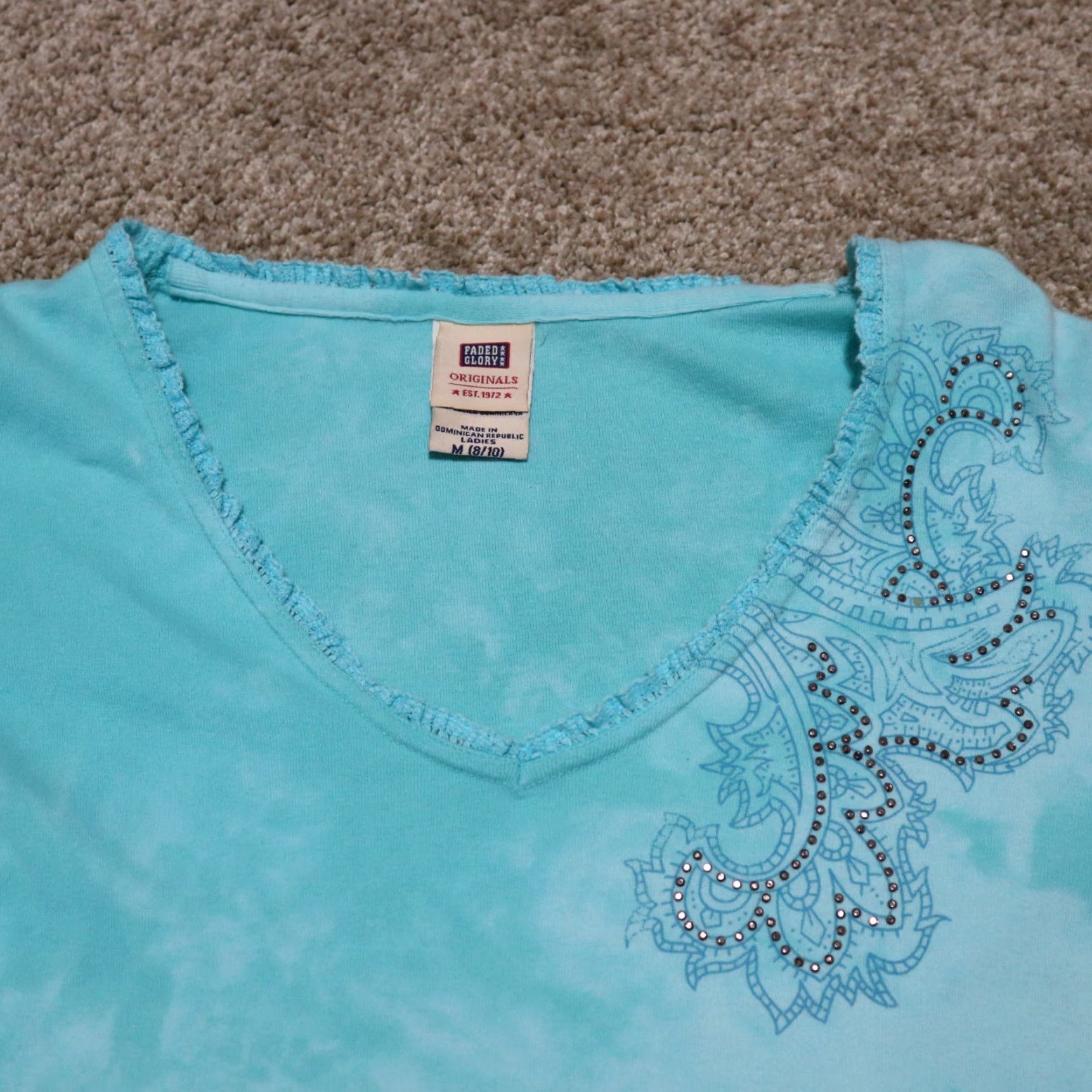 Faded Glory Fadded Glory T-shirt Light Blue V-Neck Bling Sparkle Women's Size M Medium Size M / US 6-8 / IT 42-44 - 3 Thumbnail