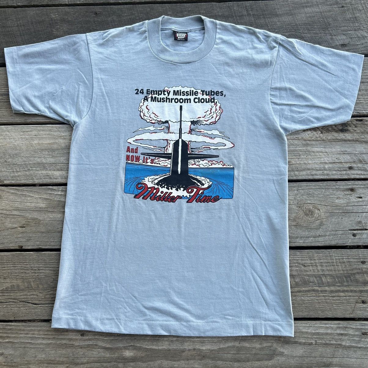 Vintage Vintage 80s Miller Time Nuclear Missile Mushroom Cloud Shirt Size US L / EU 52-54 / 3 - 1 Thumbnail