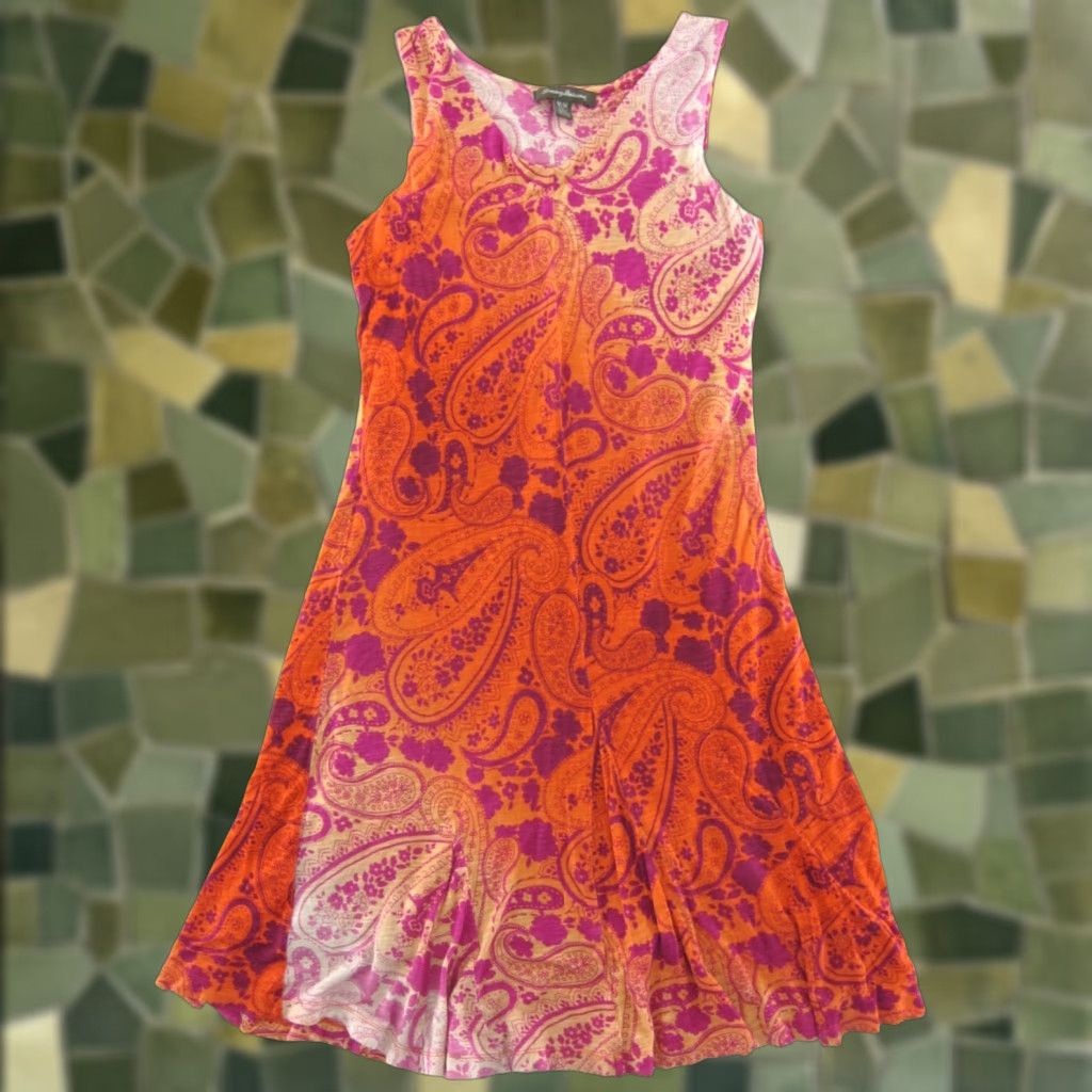Tommy Bahama Tommy Bahama Dress Midi Sun Tank Shade Orange Paisley Rayon Stretch M Medium Women Women's Size M / US 6-8 / IT 42-44 - 1 Thumbnail