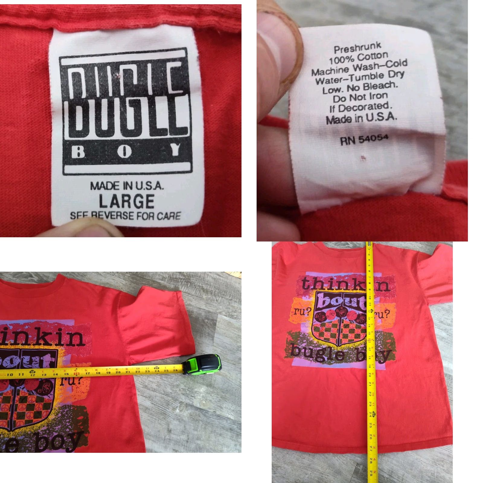 Bugle Boy VINTAGE Bugle Boy Men's T-Shirt 90s Graphic Print Crew Neck Short Sleeve Made in USA Red Sz L Size US L / EU 52-54 / 3 - 8 Thumbnail