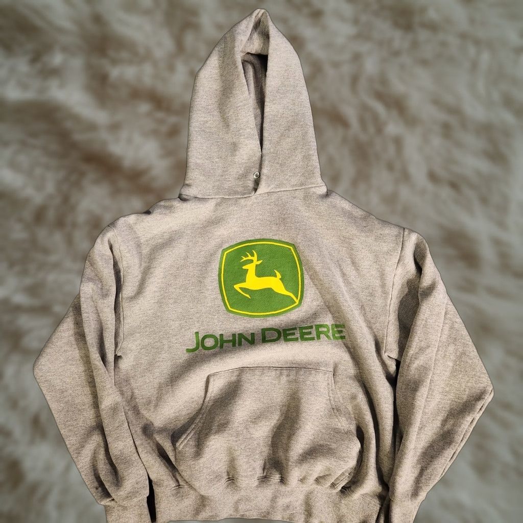 John Deere VINTAGE John Deere Sweatshirt Hooded Sweatshirt Mens Large Gray 90s Pullover Logo Regular Mens Size US L / EU 52-54 / 3 - 1 Thumbnail