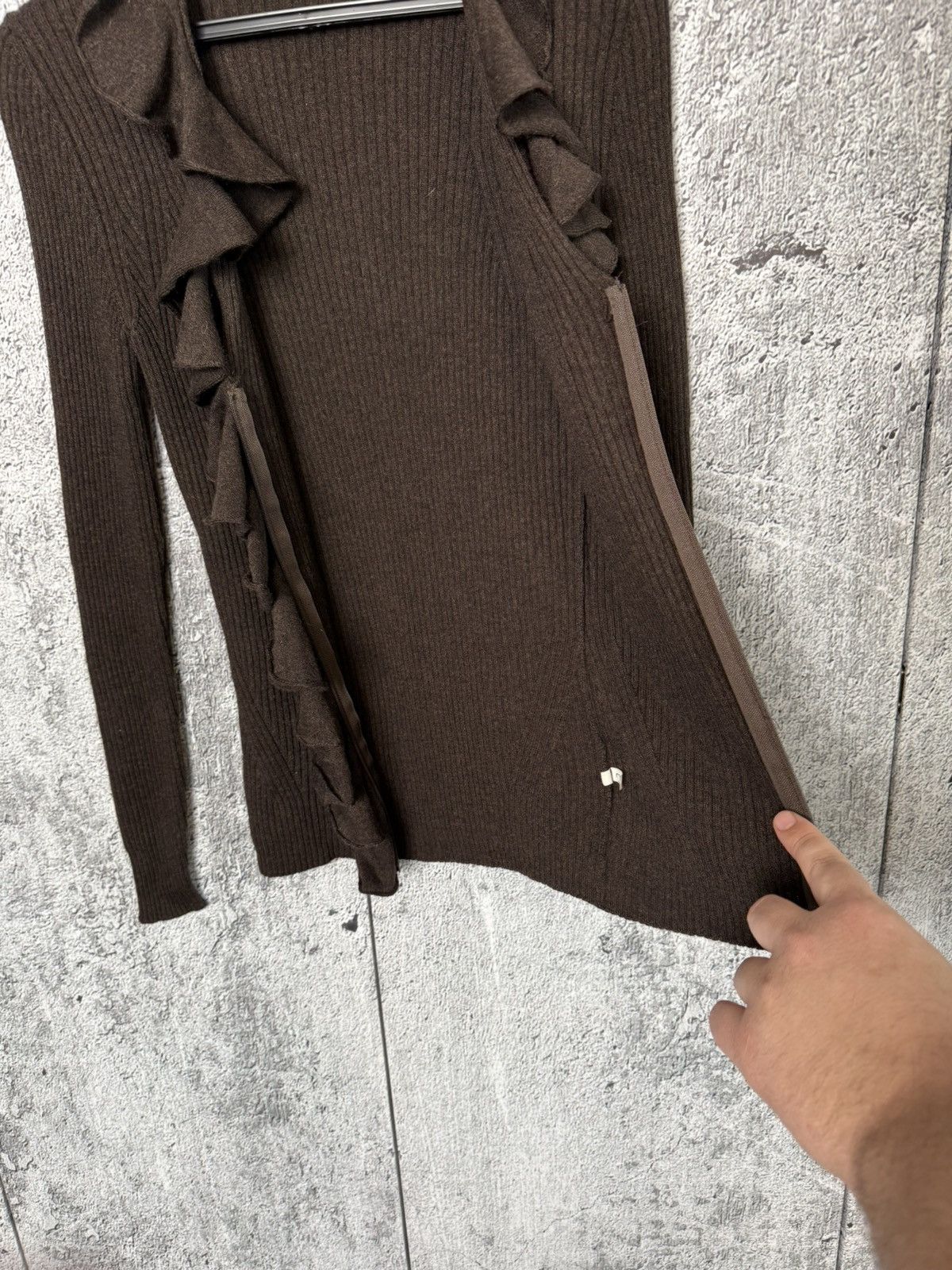 D.Exterior D.Exterior Brown Ribbed Wool Ruffle Zip Cardigan Sweater Size L / US 10 / IT 46 - 9 Thumbnail