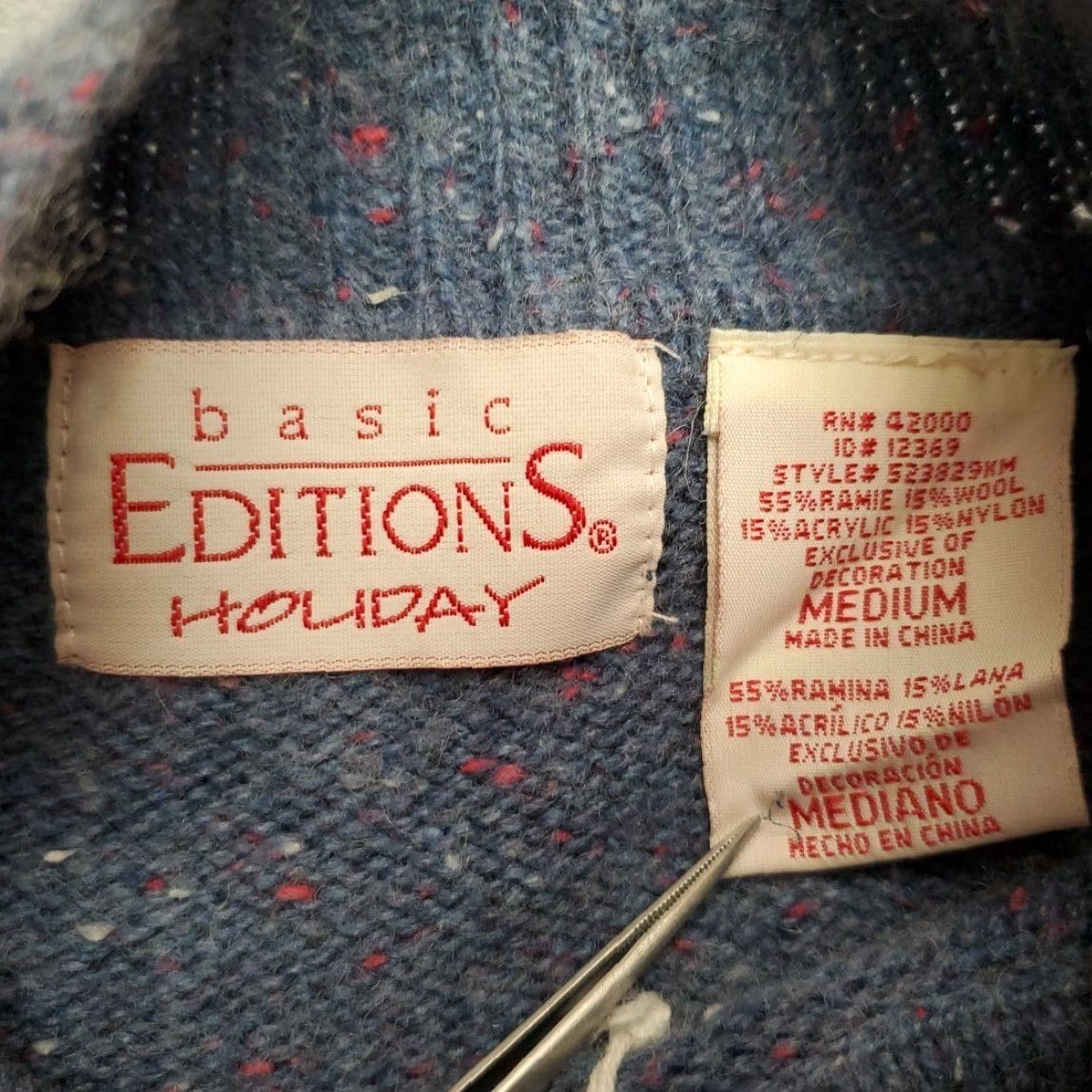 Basic Editions VINTAGE Basic Editions Holiday Sweater Womens Medium Blue Christmas Wool Blend Retro Y2K Size M / US 6-8 / IT 42-44 - 4 Thumbnail