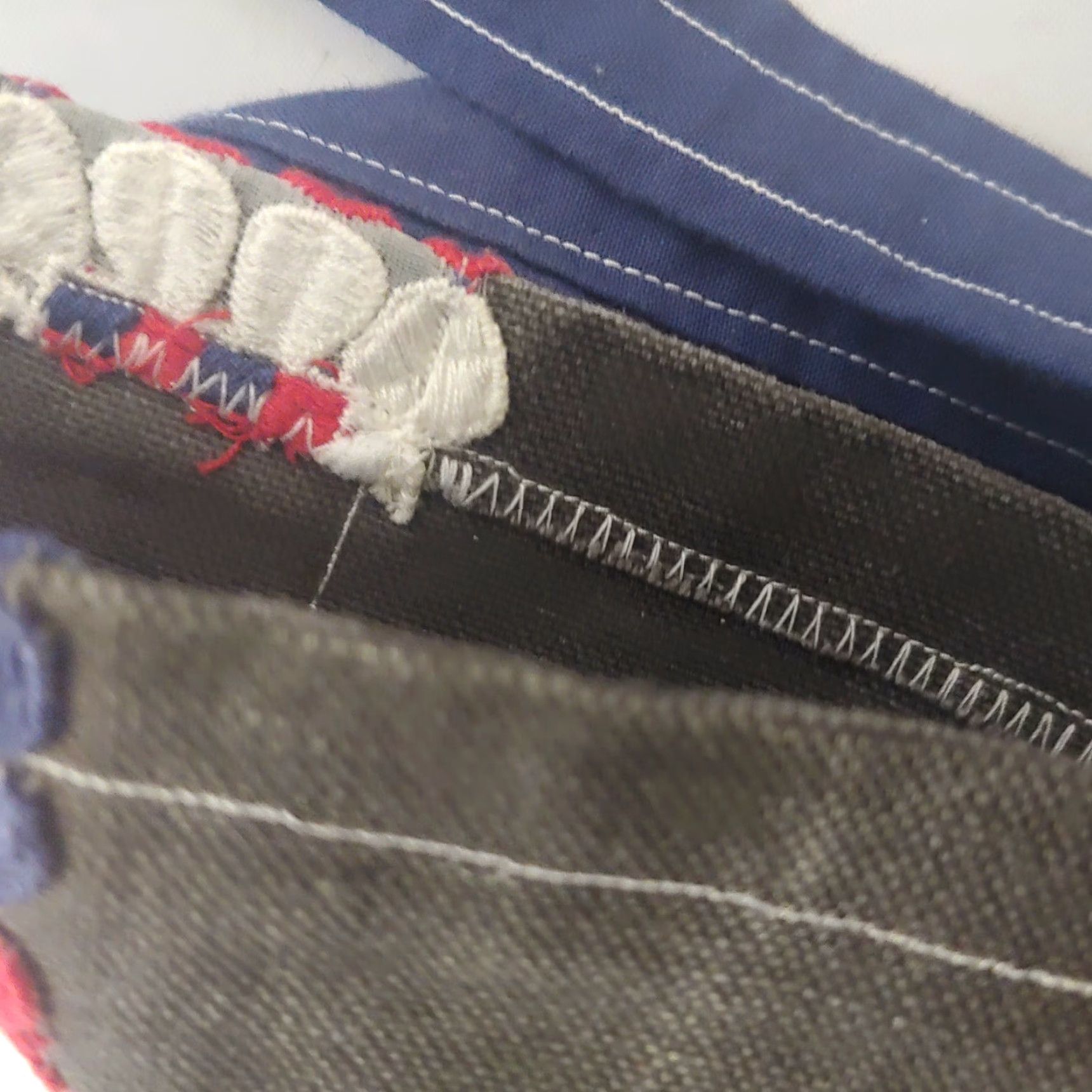 Vintage VINTAGE Handmade Gray Canvas Purse Boho Shoulder Bag 10x7.25" Adult Women Bag Navy Strap Retro Trim Size ONE SIZE - 3 Thumbnail