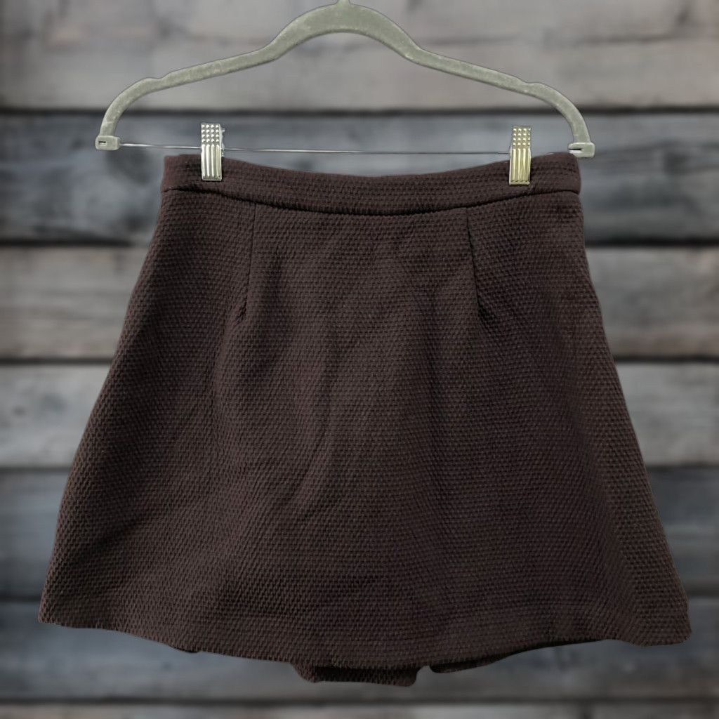 Zara Zara Skirt Womens S Brown Pleated Flare A-Line Textured High Rise Short Knit Polyester Mini Skirt Size 28" / US 6 / IT 42 - 1 Thumbnail