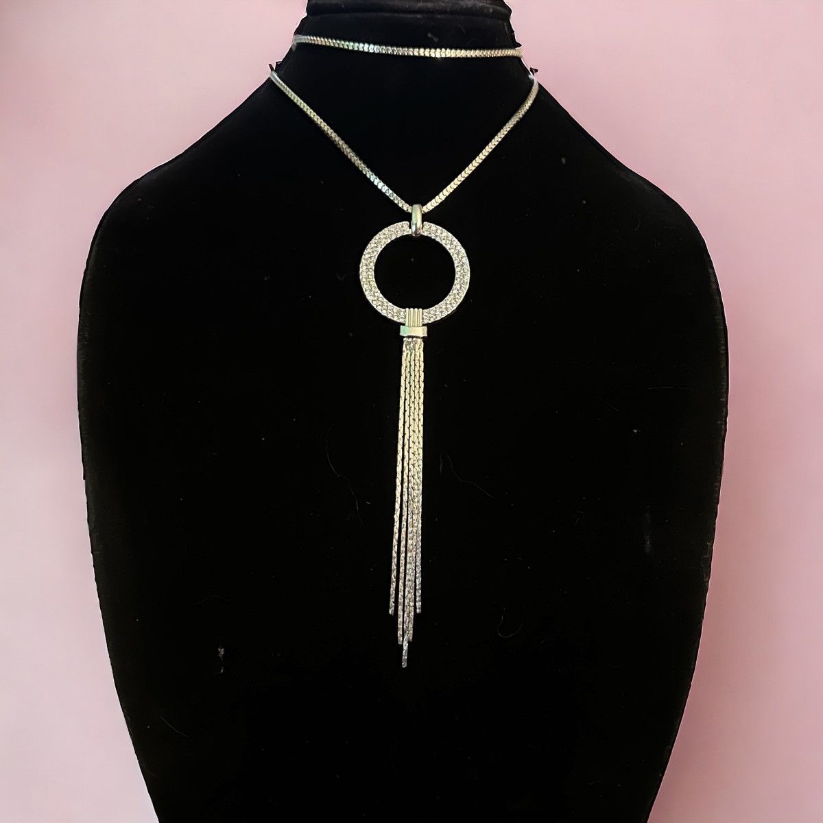 Other Silver tone rhinestone open circle tassel necklace Size ONE SIZE - 1 Thumbnail