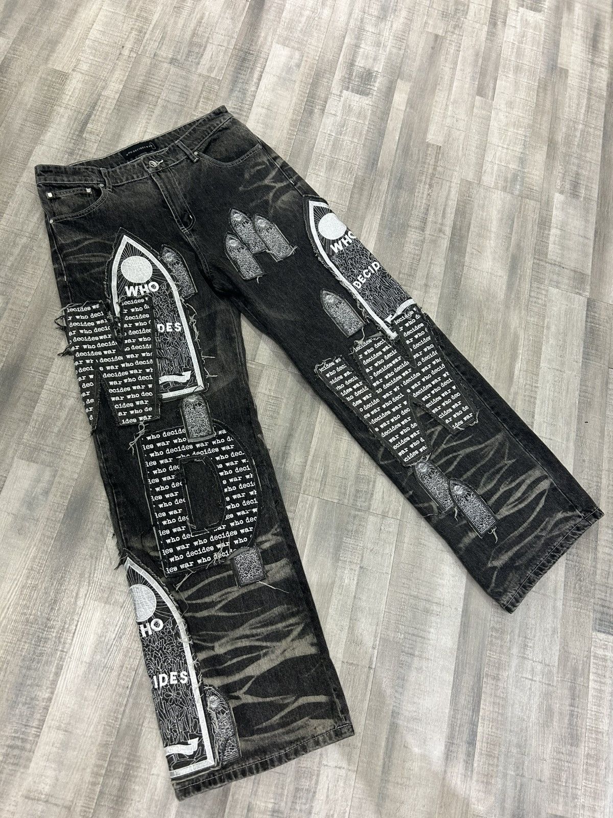 Who Decides War Who Decides War Motif Patched Denim Jeans Size US 34 / EU 50 - 2 Thumbnail