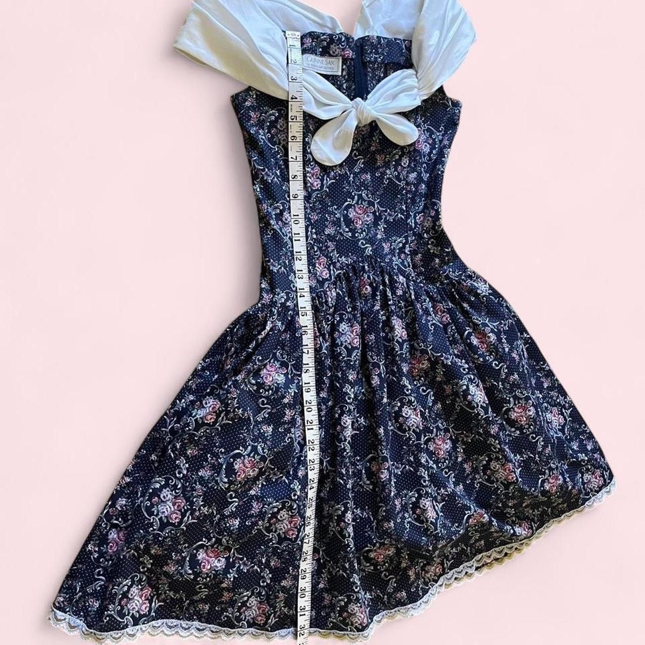Jessica McClintock GUNNE SAX • 1980s RARE VINTAGE COTTON FLORAL CORSET DRESS Size XS / US 0-2 / IT 36-38 - 6 Thumbnail