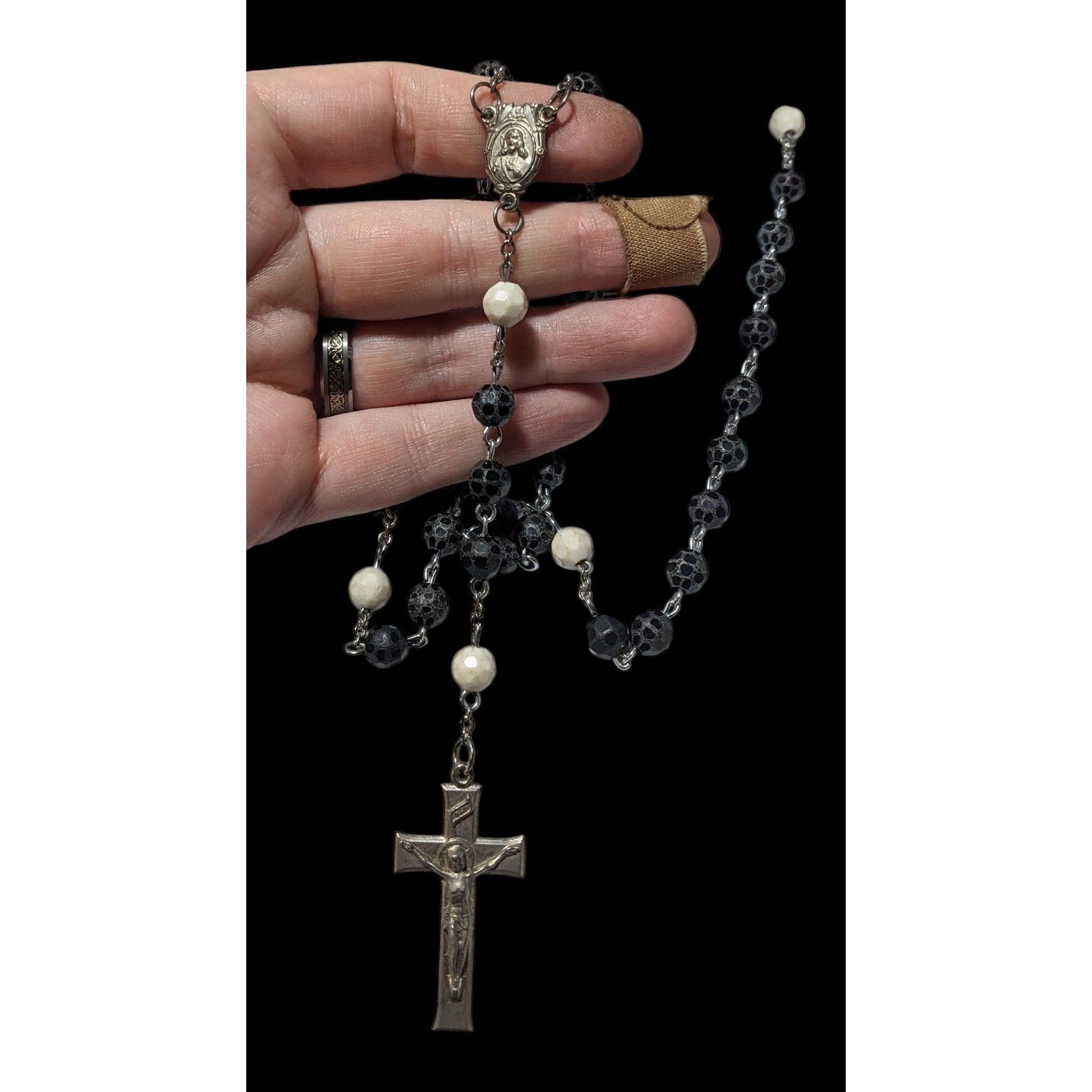 Other Vintage Black White And Silver Tone Textured Beaded Rosary N Size ONE SIZE - 4 Thumbnail