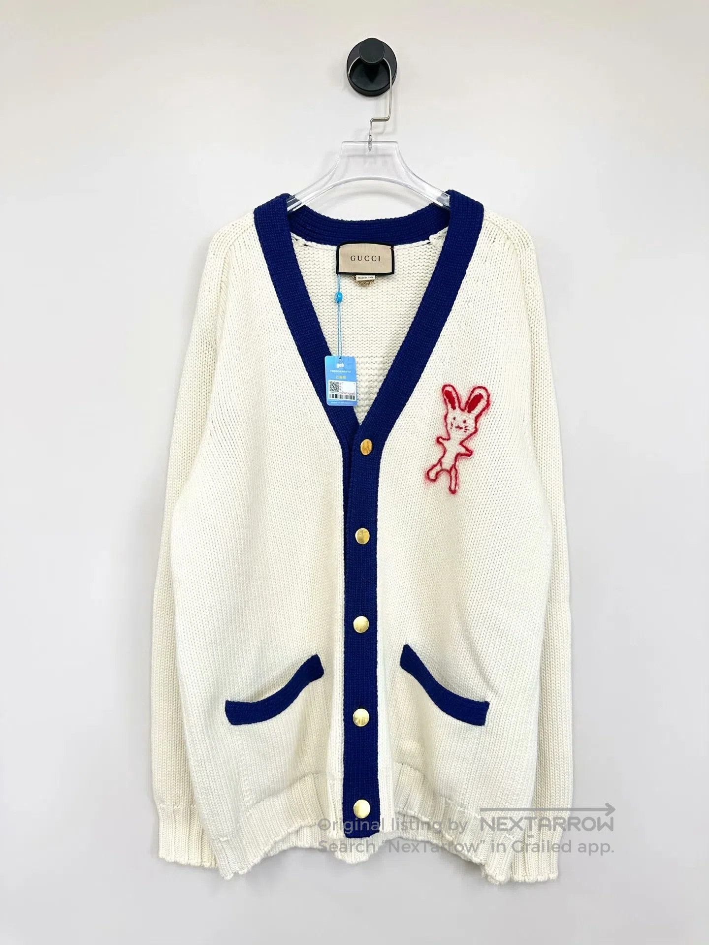 Gucci Guicci White Logo Rabbit Knit Open Cardigan| Size US L / EU 52-54 / 3 - 1 Thumbnail