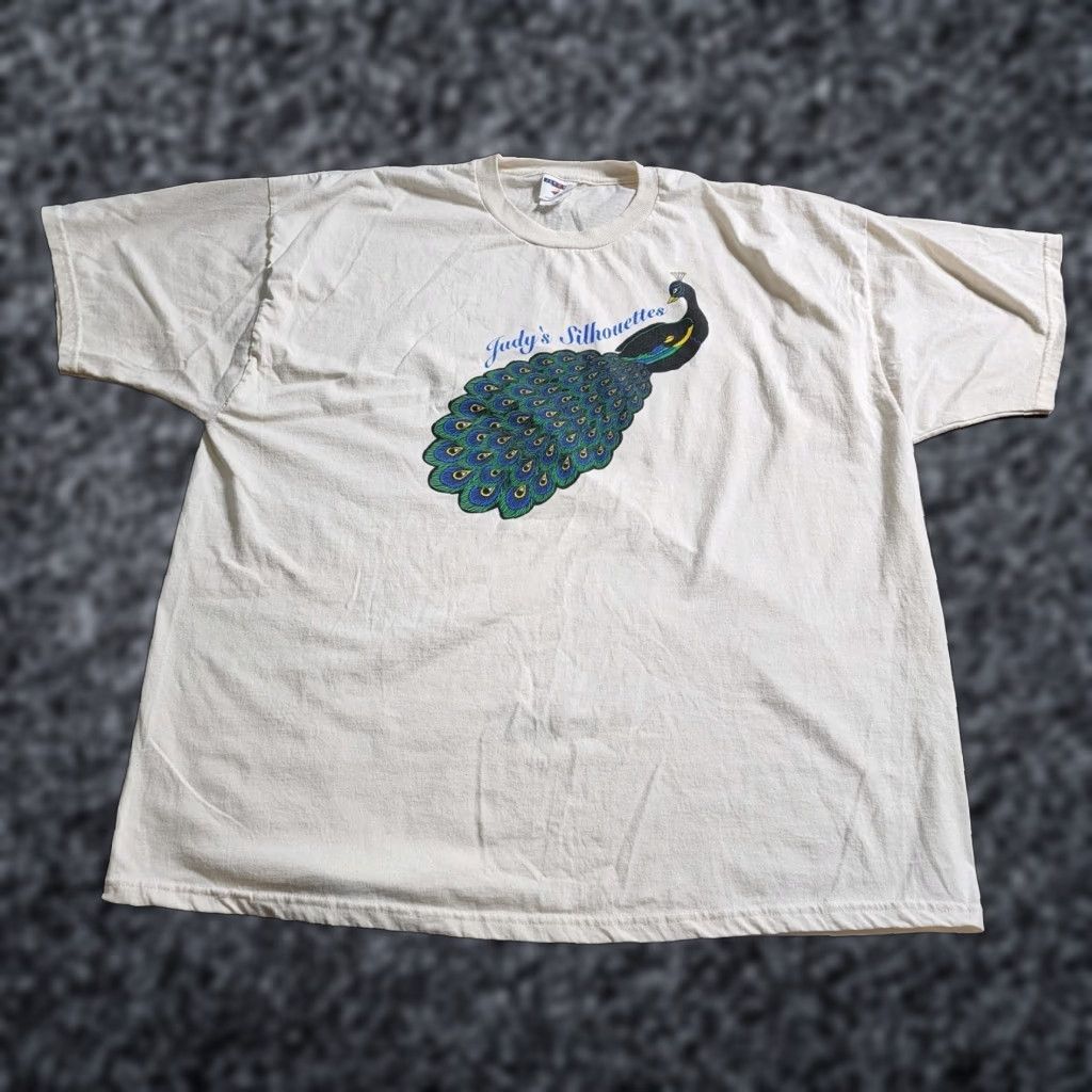 Jerzees VINTAGE Jerzees T-Shirt 3XL Unisex Adults Beige Short Sleeve Crew Neck Peacock Graphic Tee, Distressed, Y2K, 2000s, Mens Size US XXL / EU 58 / 5 - 1 Thumbnail