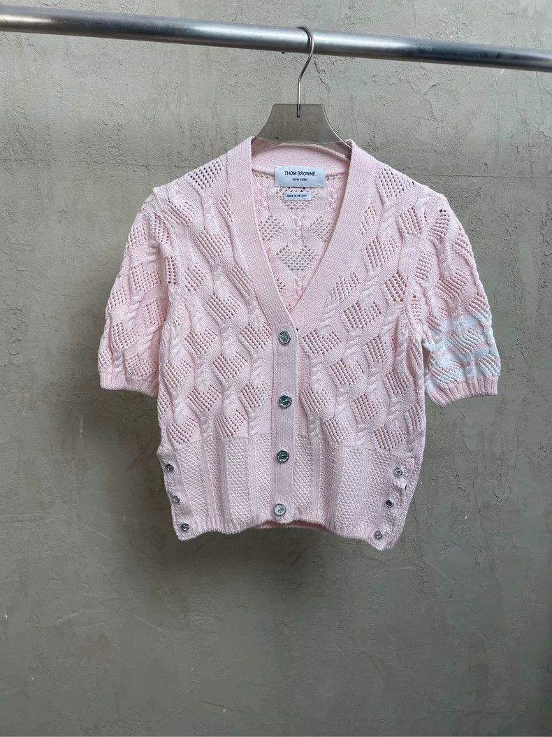 Thom browne Cherry pink new four-striped jacquart knitted s