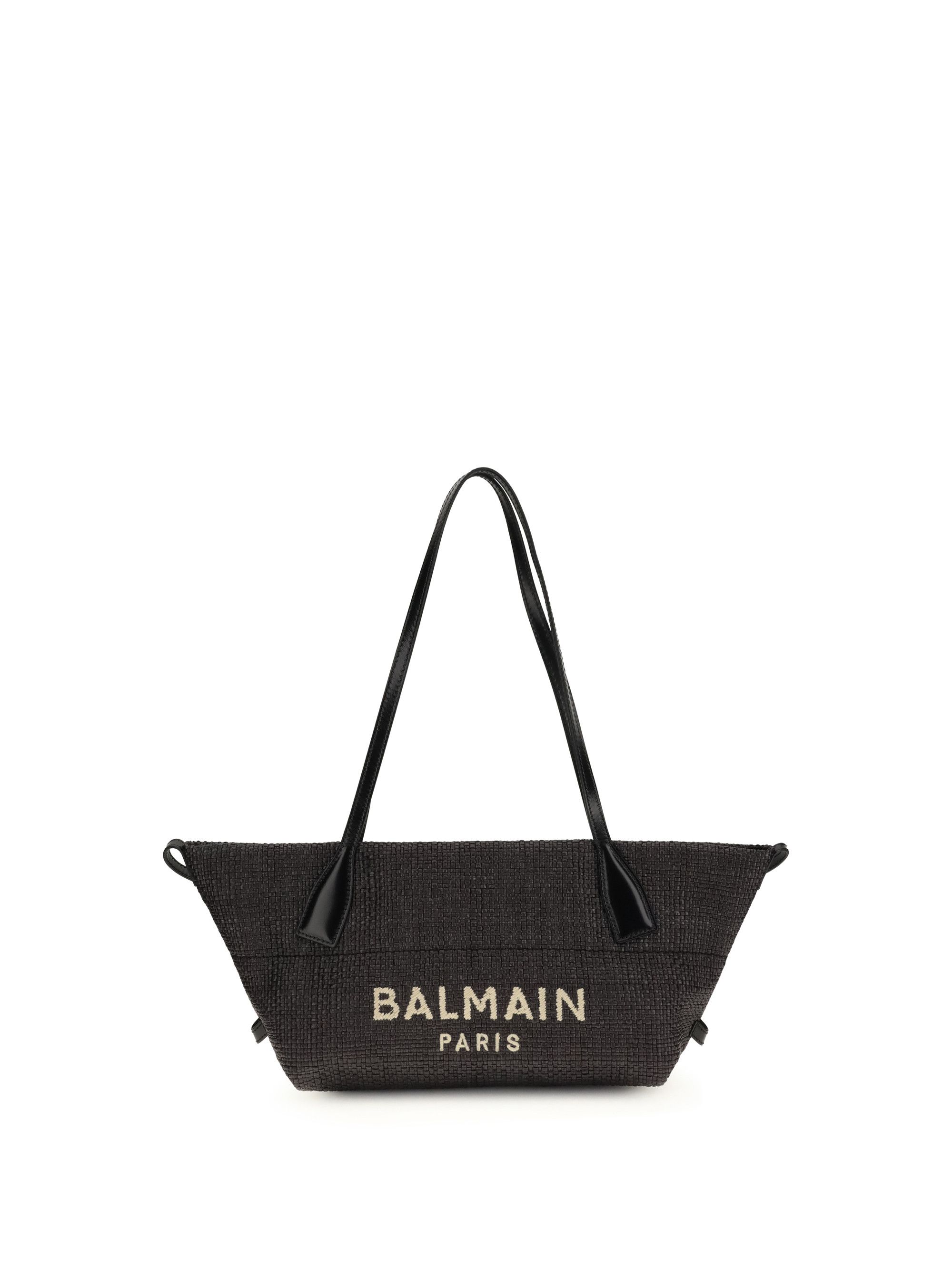 Balmain Calfskin and Raffia Track Shoulder Bag Size ONE SIZE - 1 Thumbnail