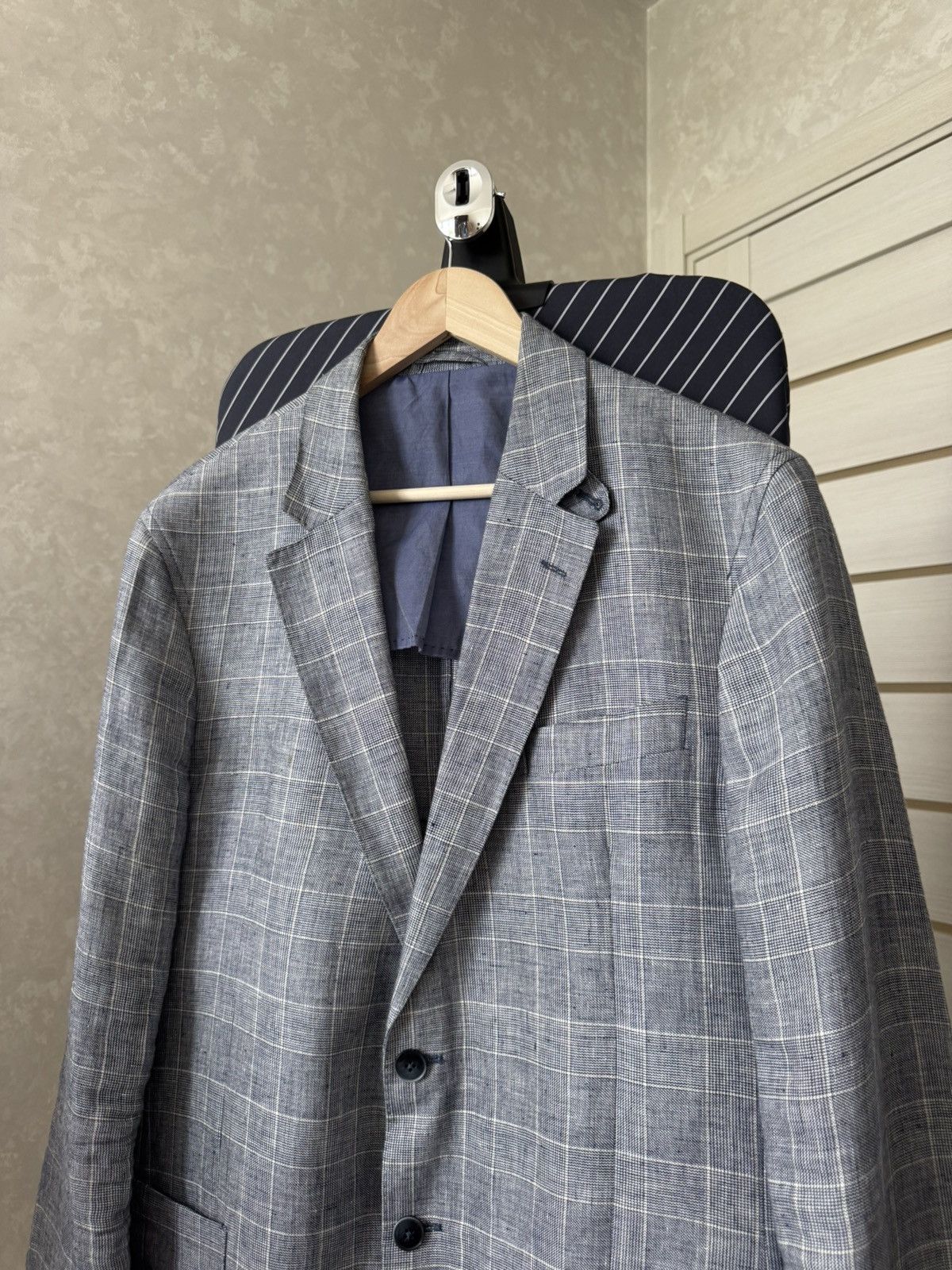 Designer × Hackett Hackett Linen Check Blazer Size 44R - 3 Thumbnail