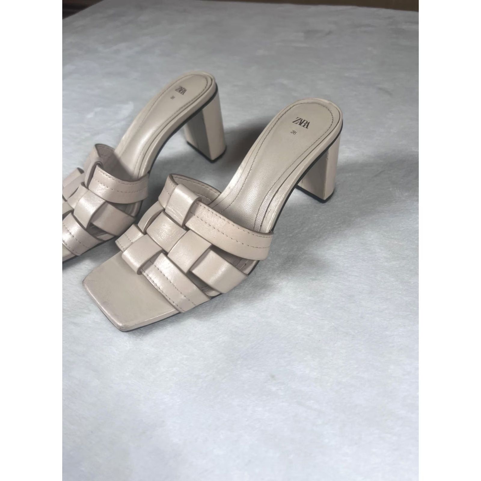 Zara Zara Sandals Womens 6 Beige Woven Slide Block Heel Square Toe Dress Shoes Size M / US 6-8 / IT 42-44 - 5 Thumbnail